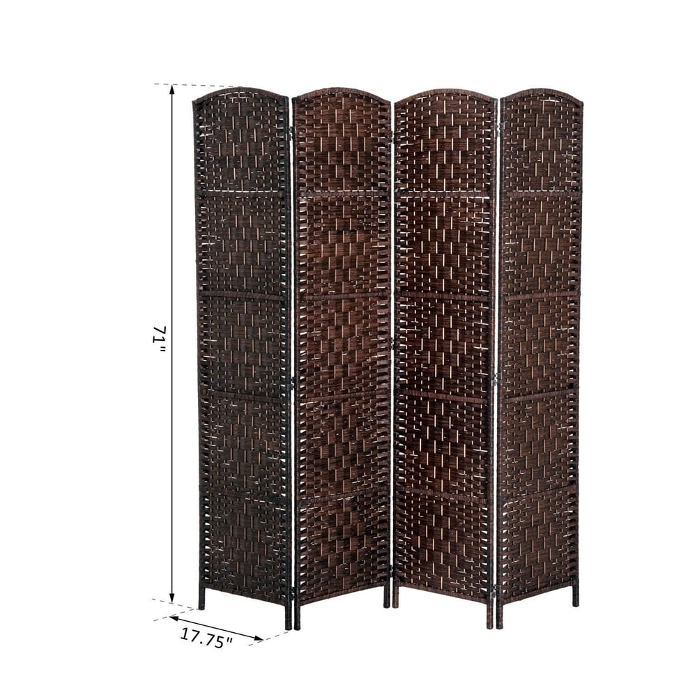 HomCom 6' Tall Wicker Weave Four Panel Room Divider Privacy Screen - Chestnut Brown