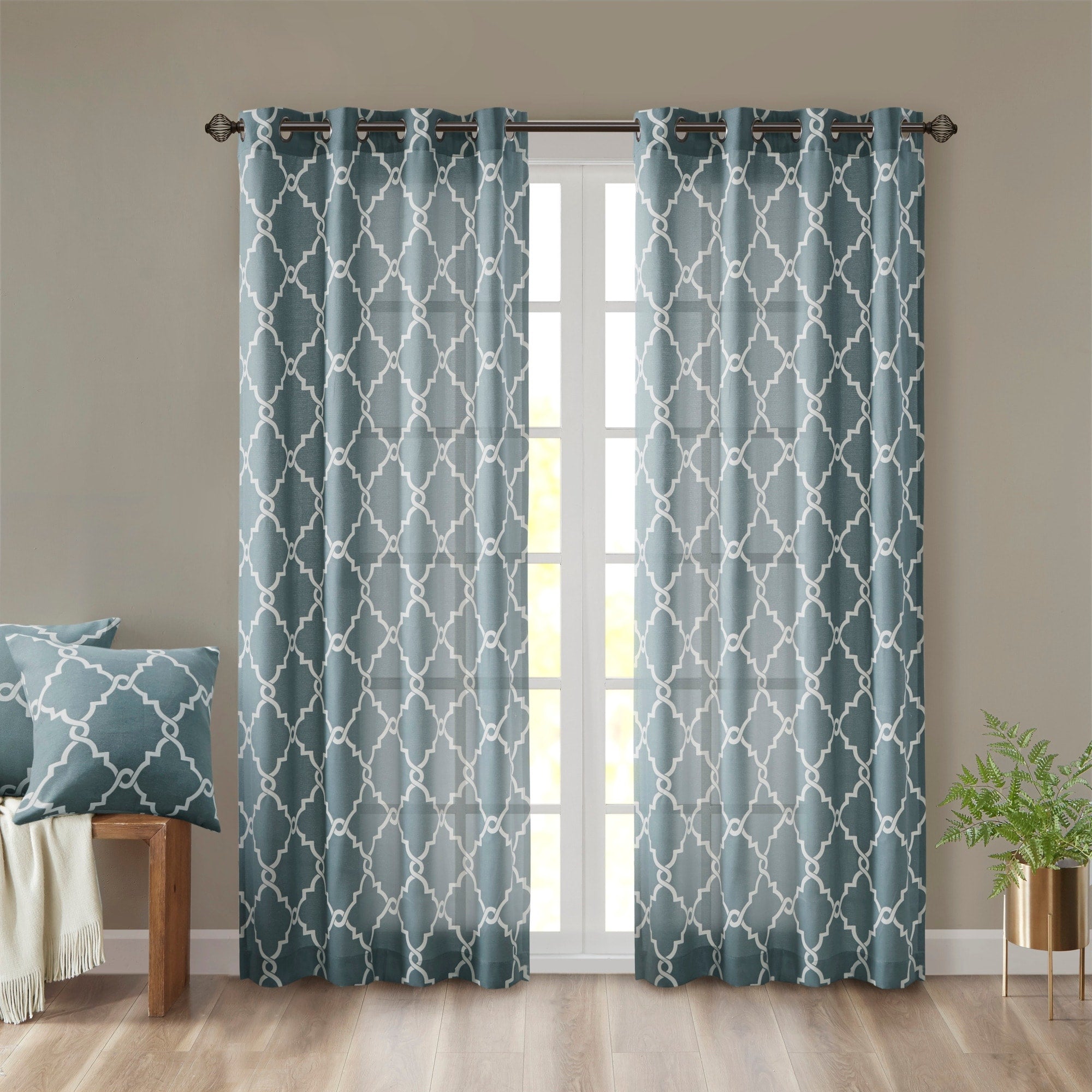 Madison Park Westmont Fretwork Print Grommet Top Window Single Curtain Panel