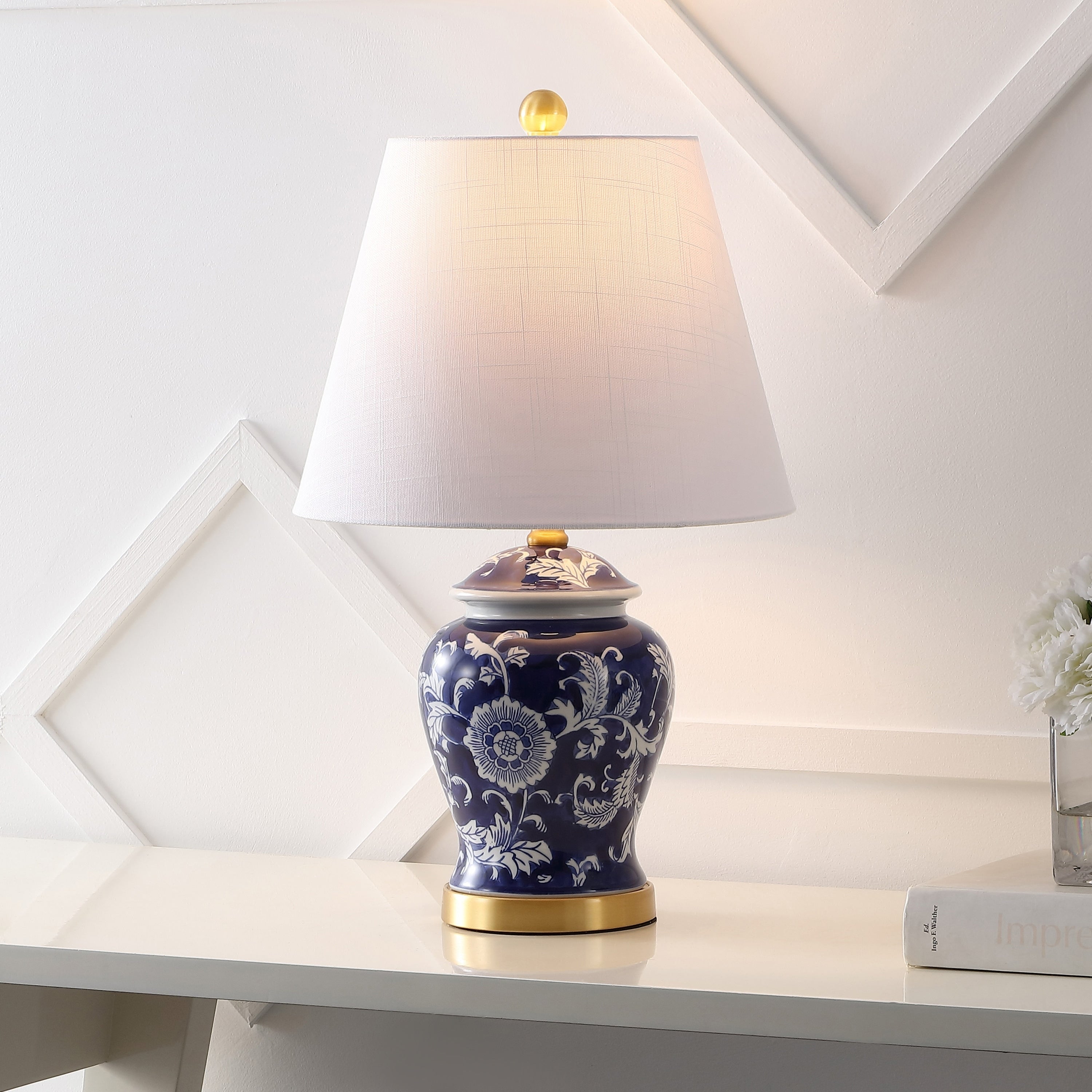 Penelope 22 Chinoiserie LED Table Lamp, Blue/White by JONATHAN Y