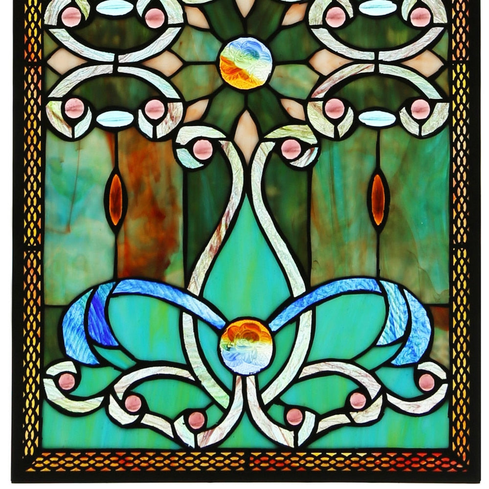 River of Goods Brandi's Tiffany Style Stained Glass Green 26-inch Window Panel - 15L x 0.25W x 26H