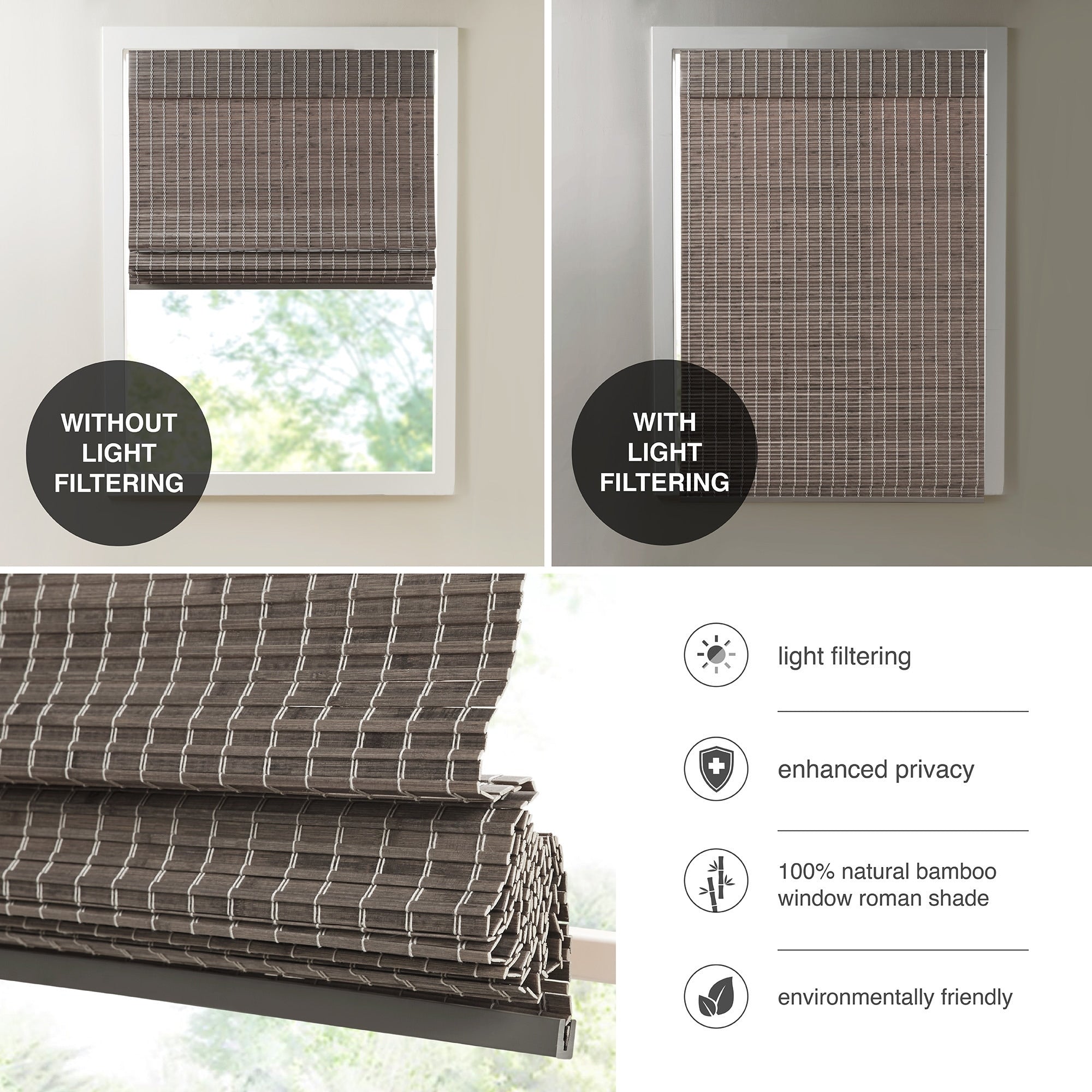 Madison Park Lyndon Bamboo Light Filtering Roman Shade