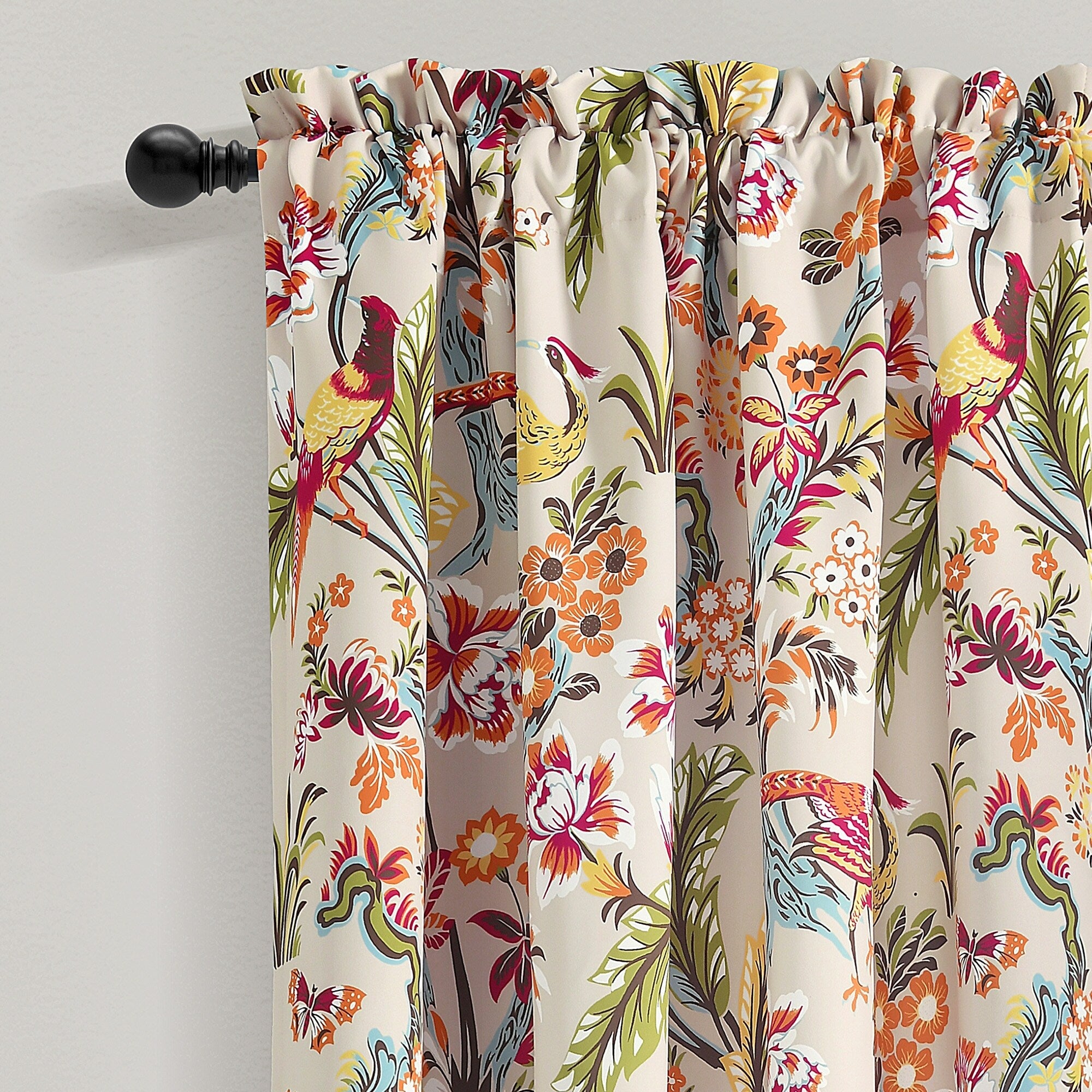 Lush Decor Dolores Light Filtering Floral Bird Print Curtain Pair Panels