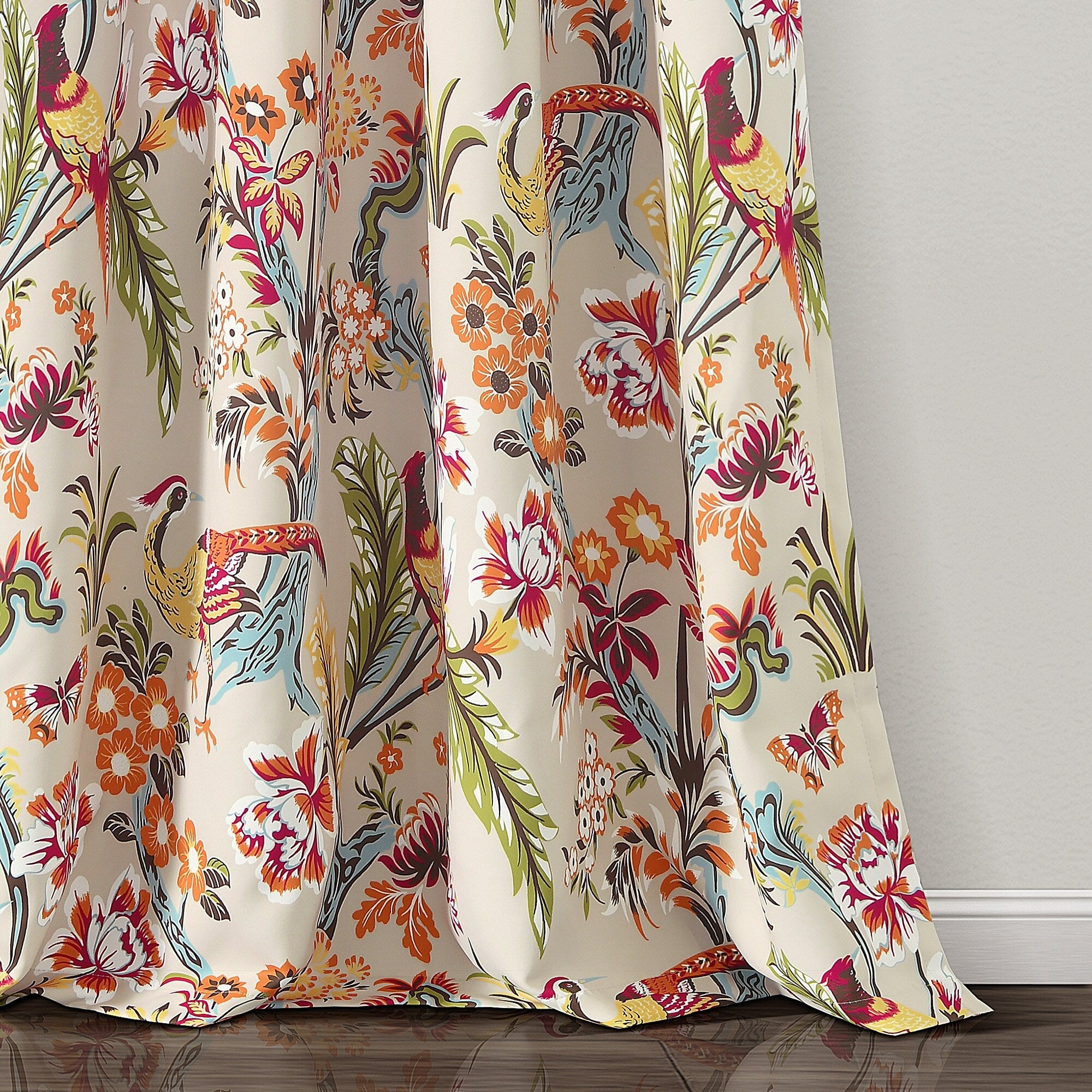 Lush Decor Dolores Light Filtering Floral Bird Print Curtain Pair Panels