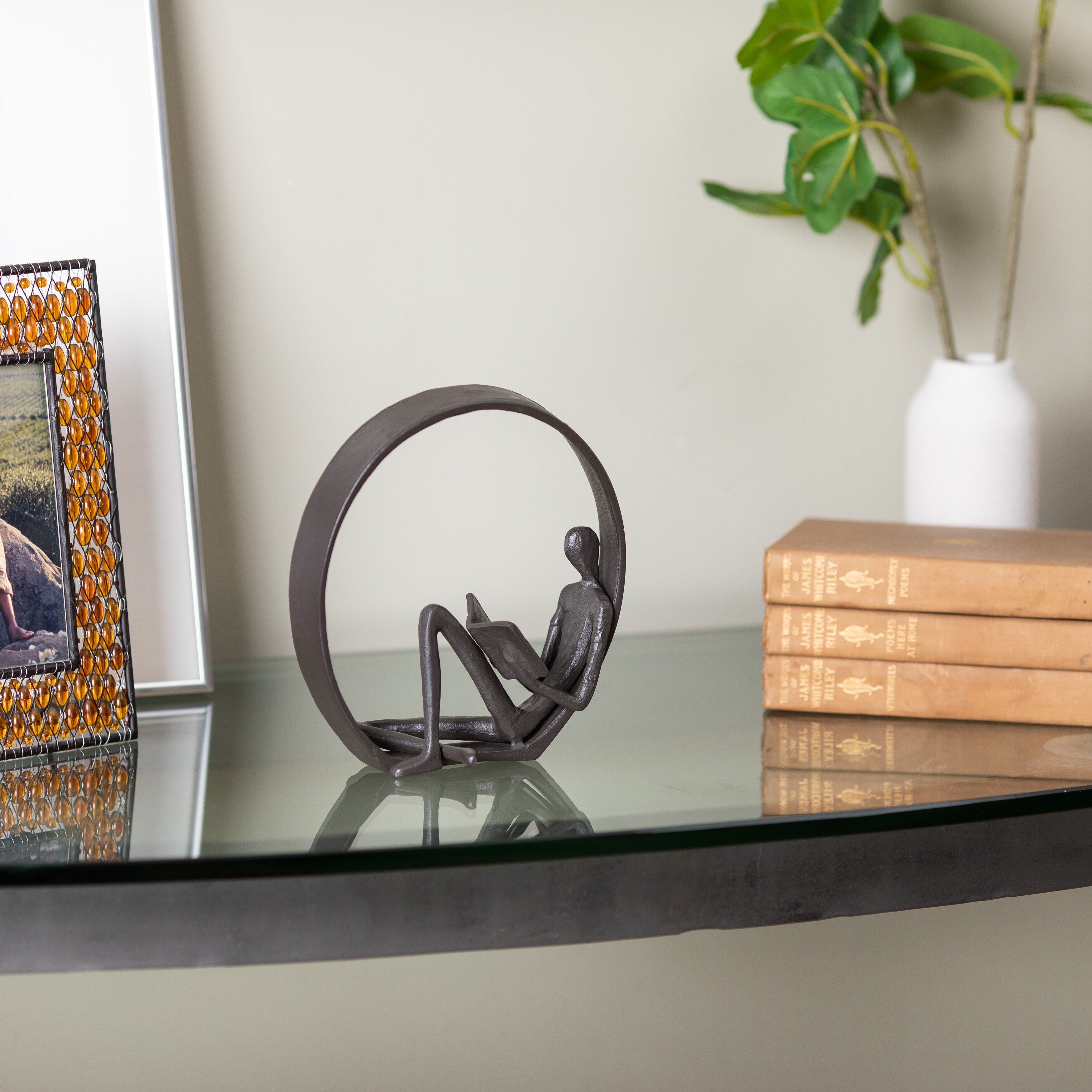 Danya B. Contemporary Encircled Reader Cast Iron Sculpture Statue - Male, Female, or Dual Bookend Options