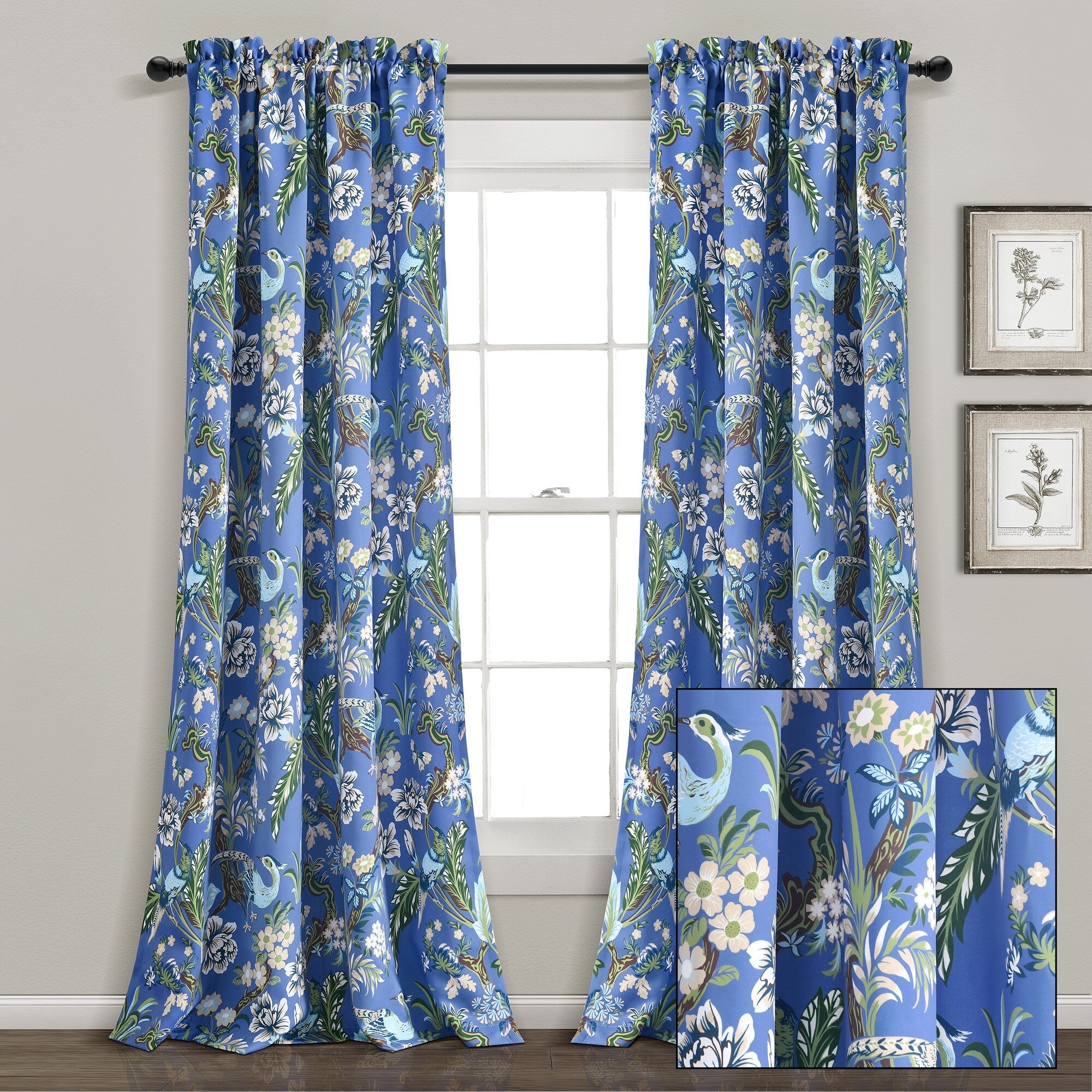 Lush Decor Dolores Light Filtering Floral Bird Print Curtain Pair Panels