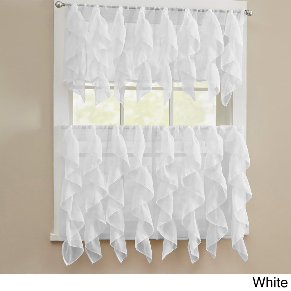 Chic Sheer Voile Vertical Ruffled Tier Window Curtain Valance and Tier