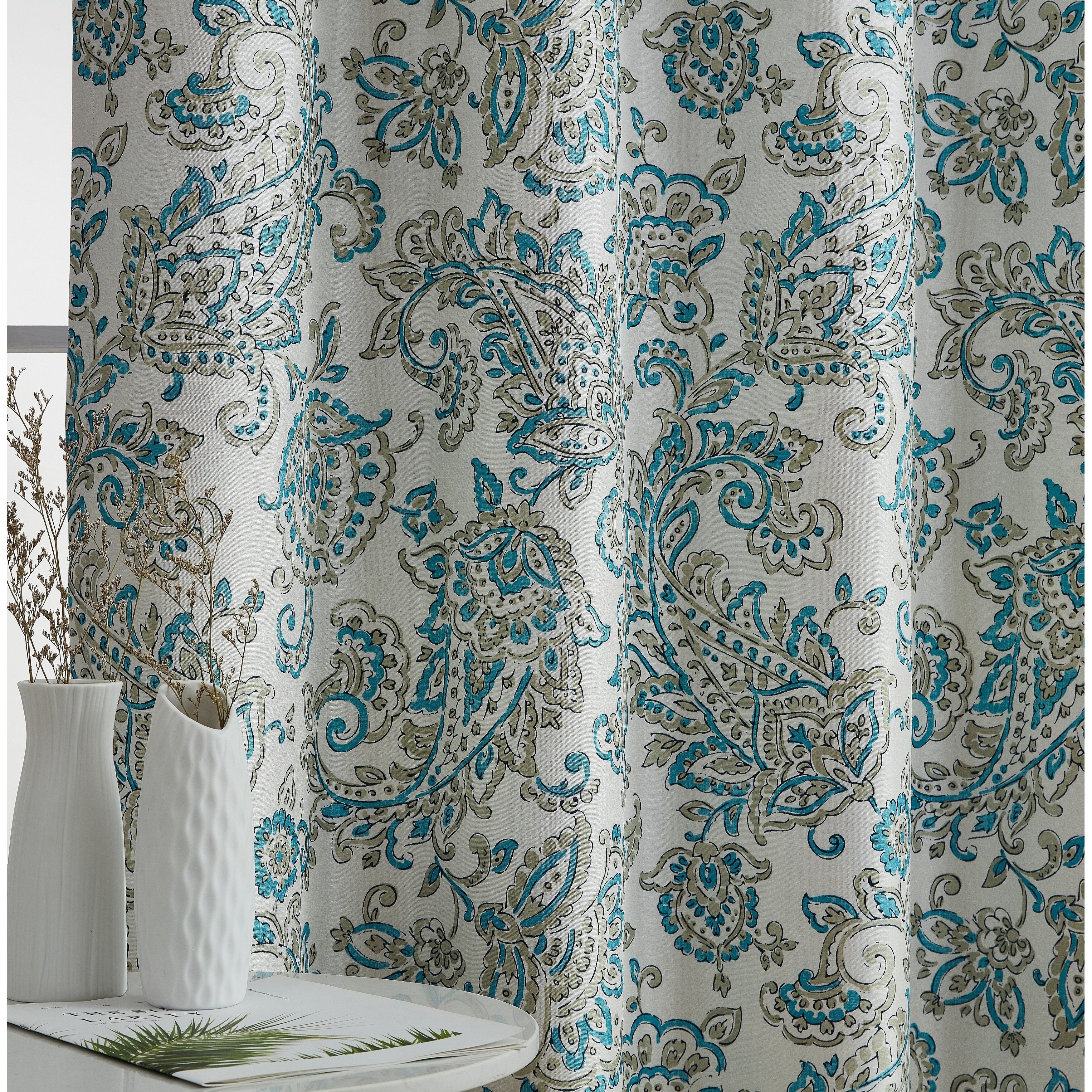 HLC.me Amalfi Paisley Faux Silk 100% Blackout Room Darkening Thermal Energy Efficient Curtain Grommet Panels, 2 Panels