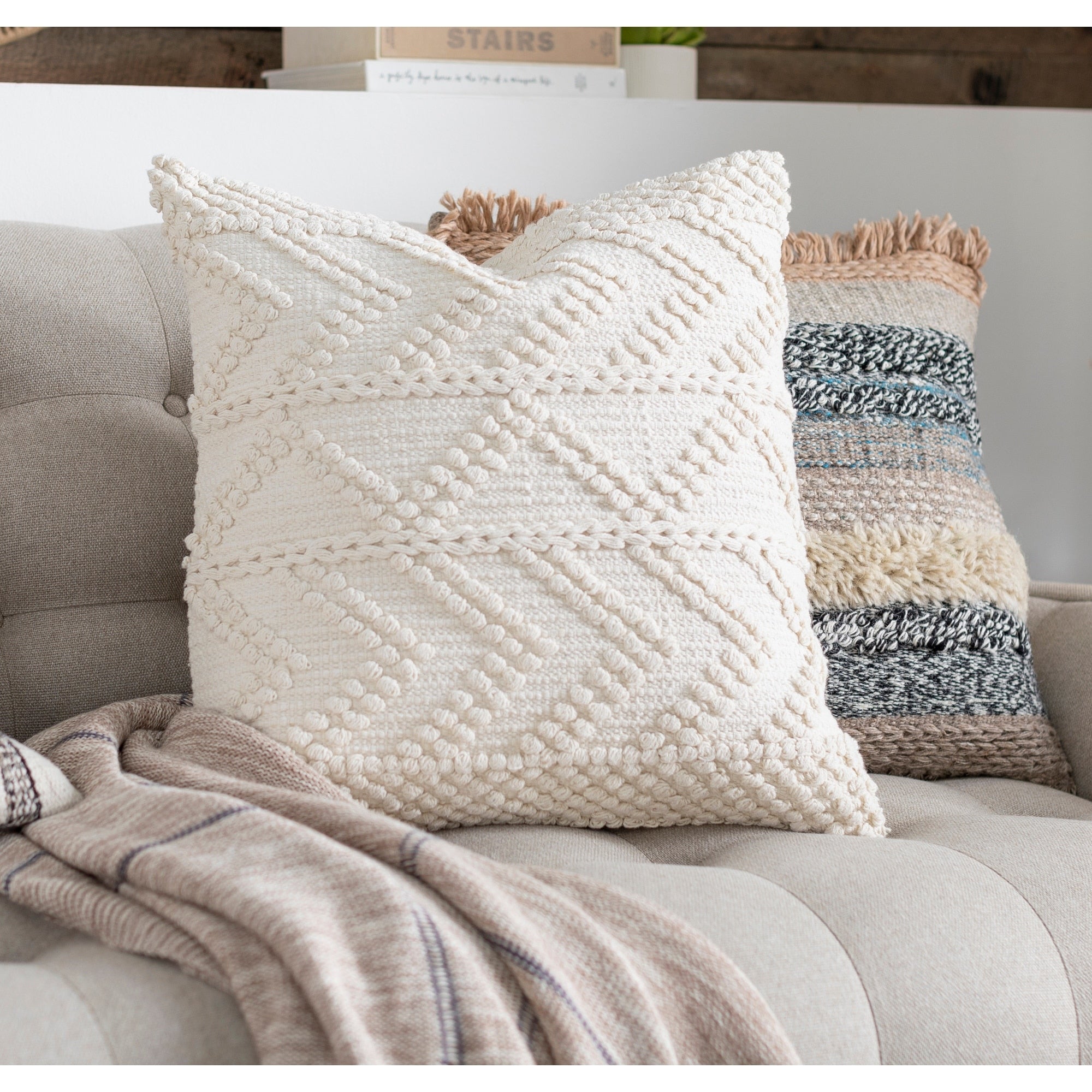 Livabliss Nadra Textured Chevron Bohemian Pillow