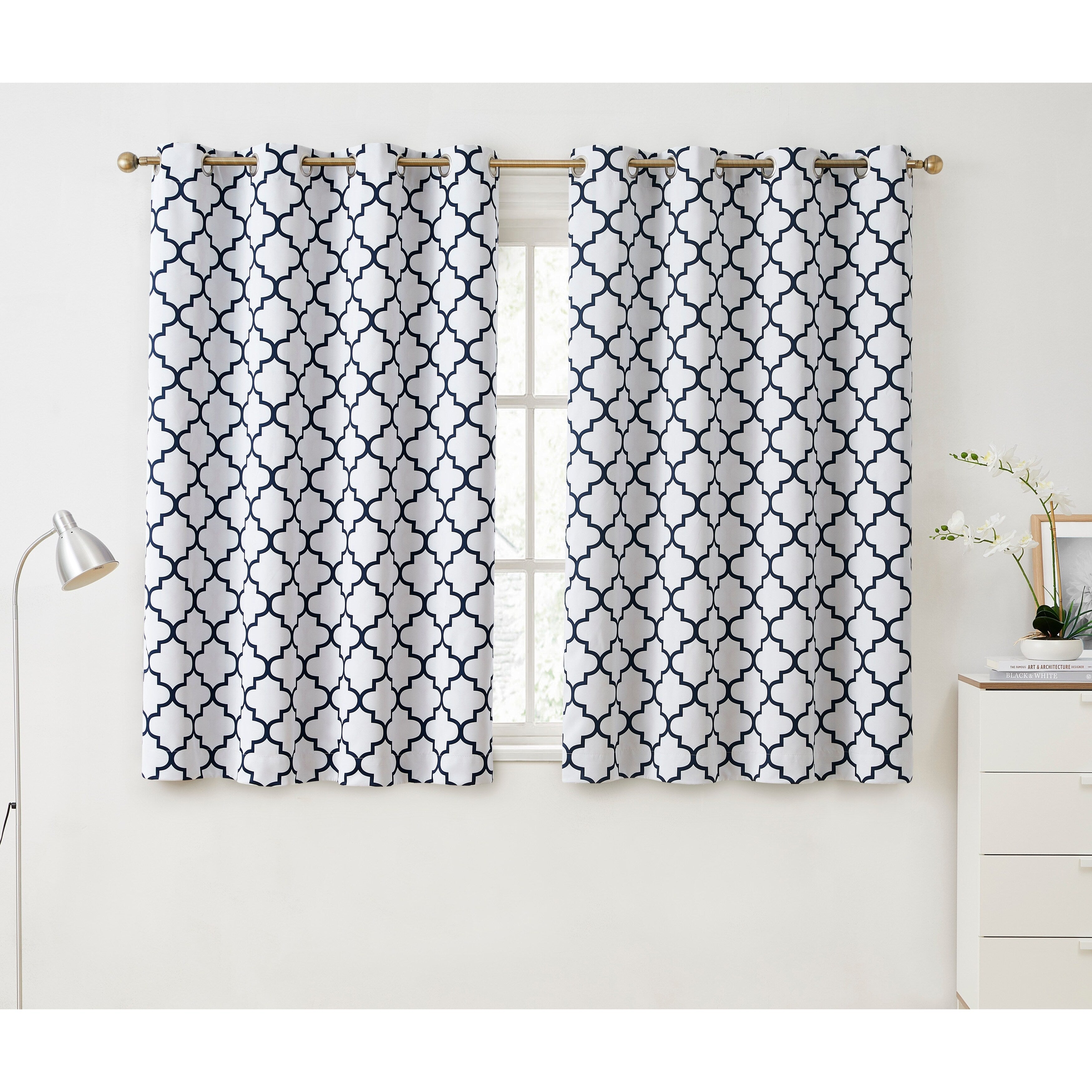 HLC.me Lattice Geometric Blackout Thermal Privacy Room Darkening Grommet Window Drapes Curtain Panels - Set of 2