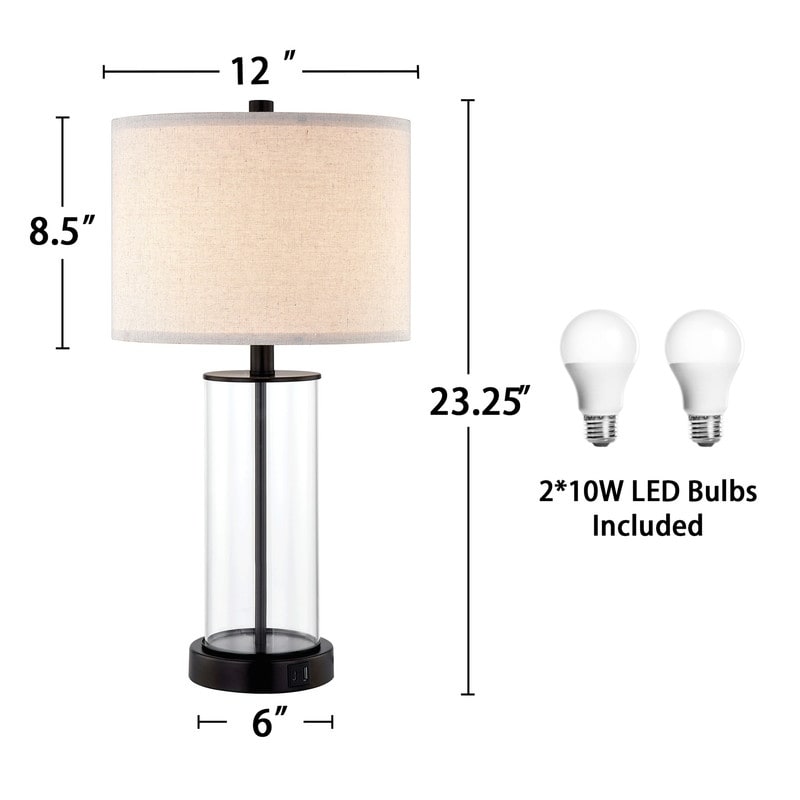 KAWOTI 23.25 Touch Control Table Lamp Set with USB Port and Bulbs