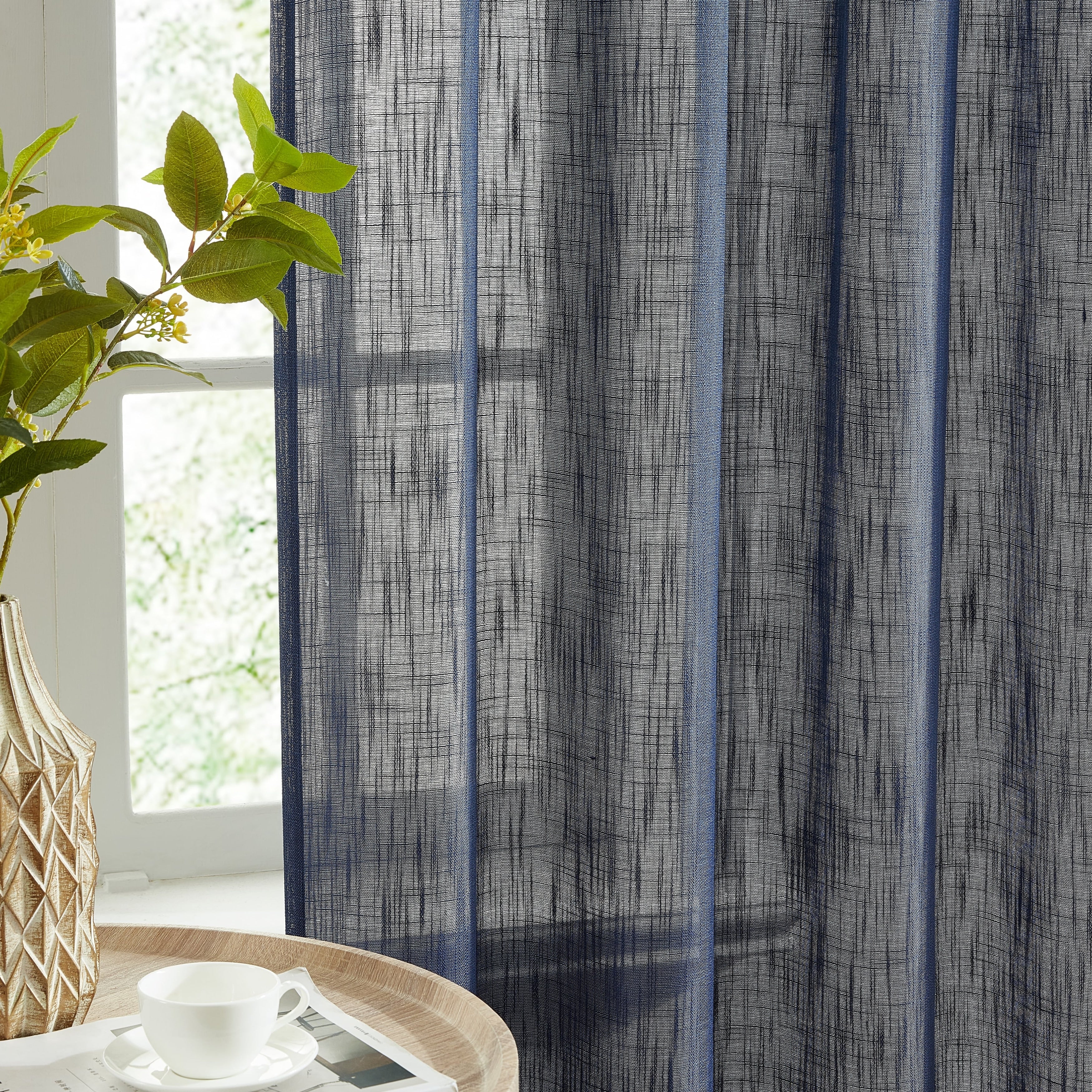 HLC.me Linda Faux Linen Textured Semi Sheer Privacy Sun Light Filtering Window Rod Pocket Curtains Panels, 2 Panel