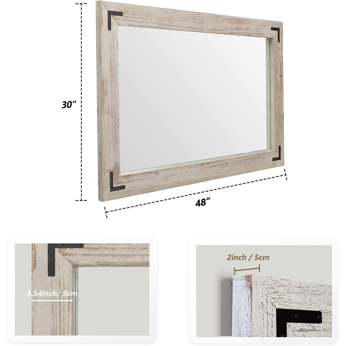 Rustic Wooden Framed Wall Mirror, Natural Wood Bathroom Vanity Mirror