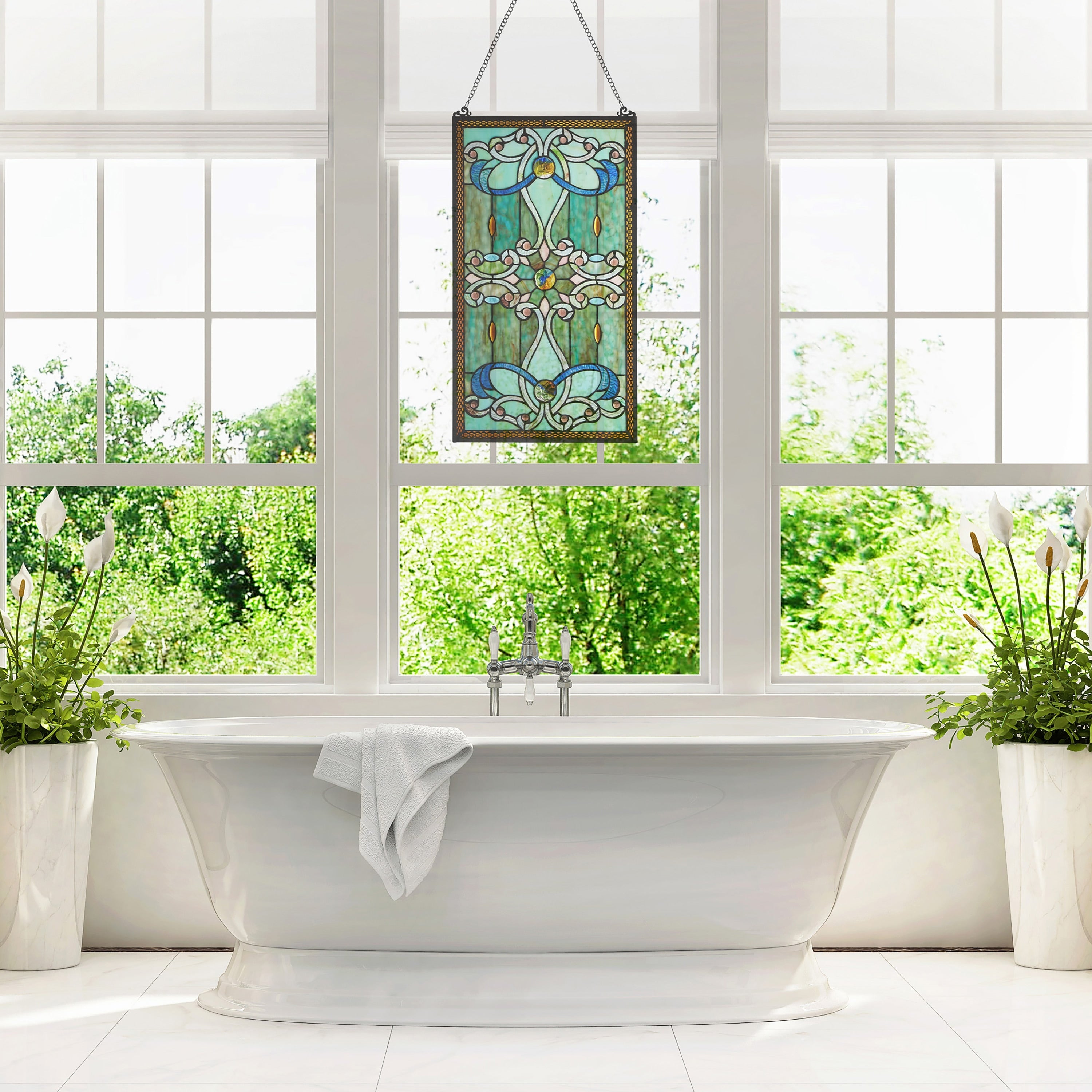 River of Goods Brandi's Tiffany Style Stained Glass Green 26-inch Window Panel - 15L x 0.25W x 26H