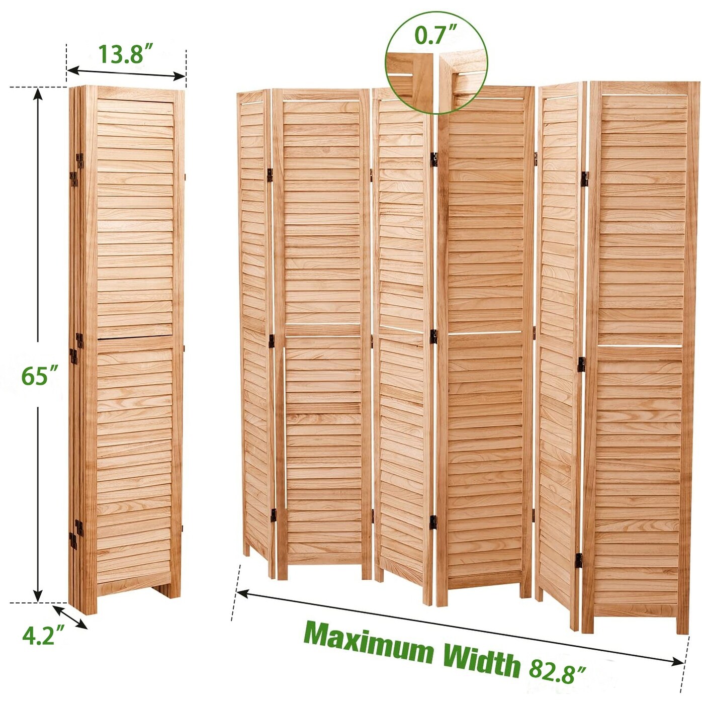 65'' H Solid Wood Folding Room Divider