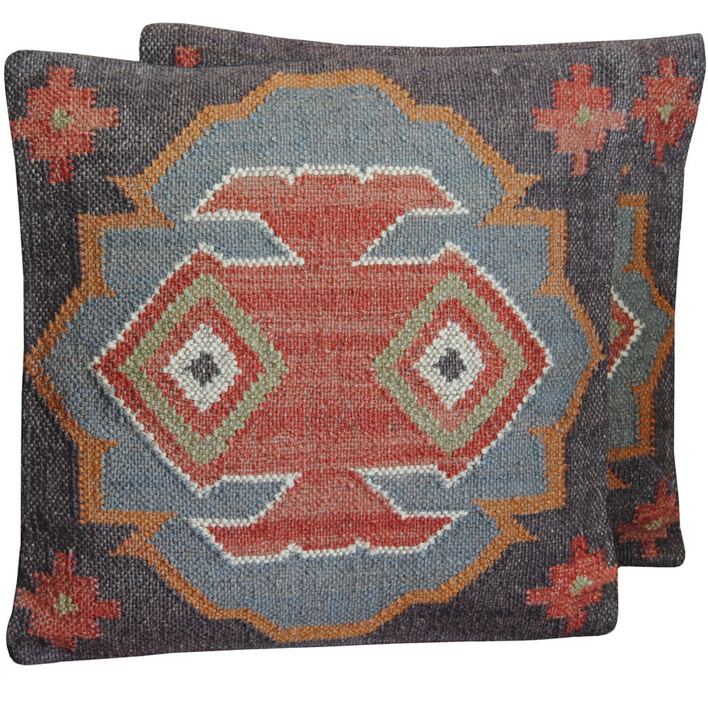 Handmade Wool and Jute Kilim Pillow, Set of 2