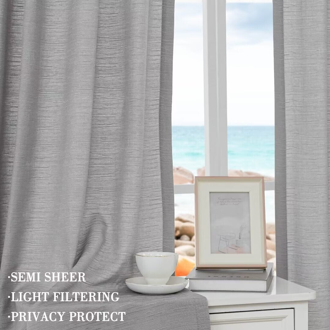 Cotton Blend Light Filtering Textured Back Tab/Rod Pocket Curtain Pair (Set of 2)