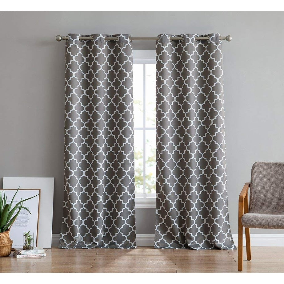 HLC.me Lattice Geometric Blackout Thermal Privacy Room Darkening Grommet Window Drapes Curtain Panels - Set of 2