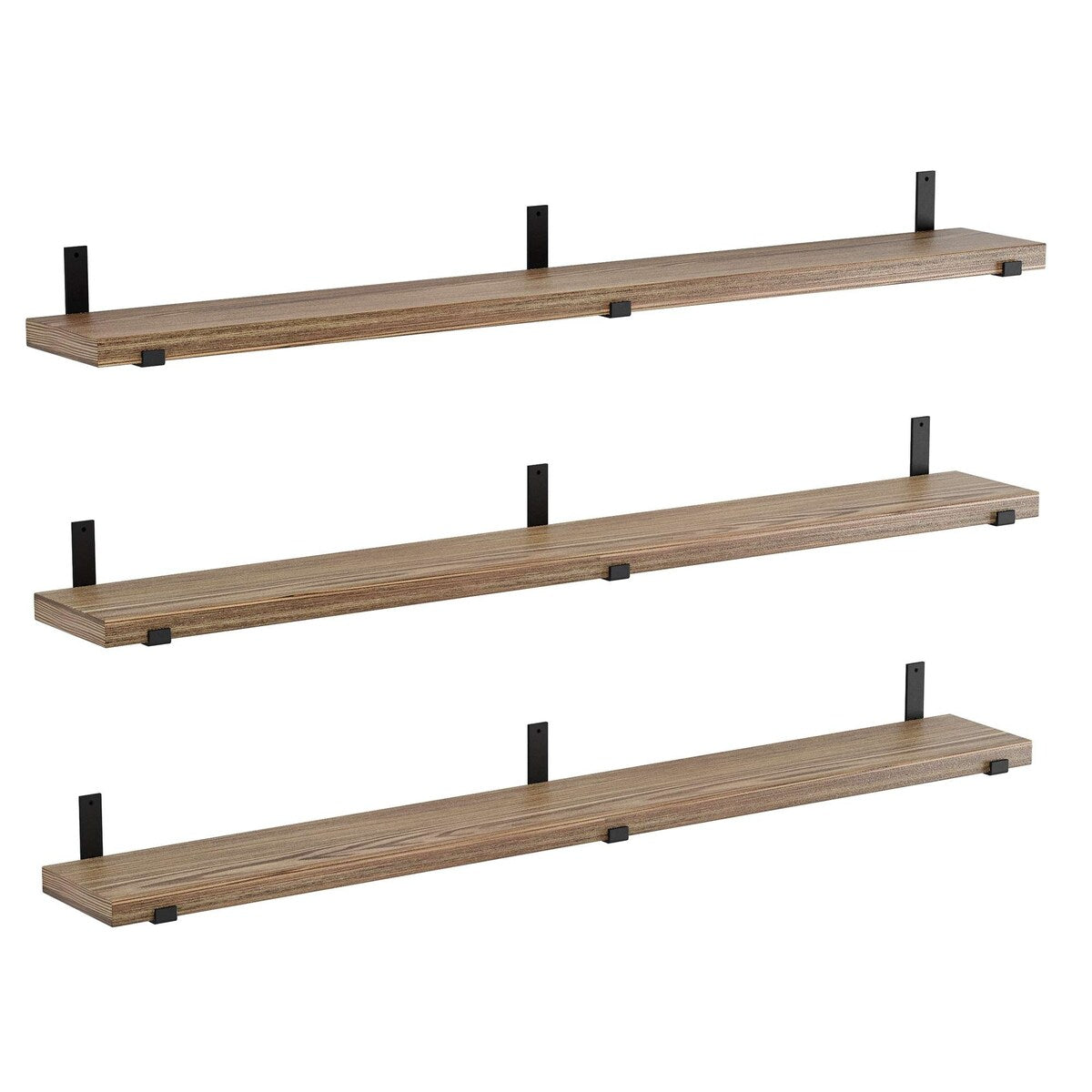 Wallniture Forte 72 in Floating Shelves, 3 Pcs, Burnt, Wood