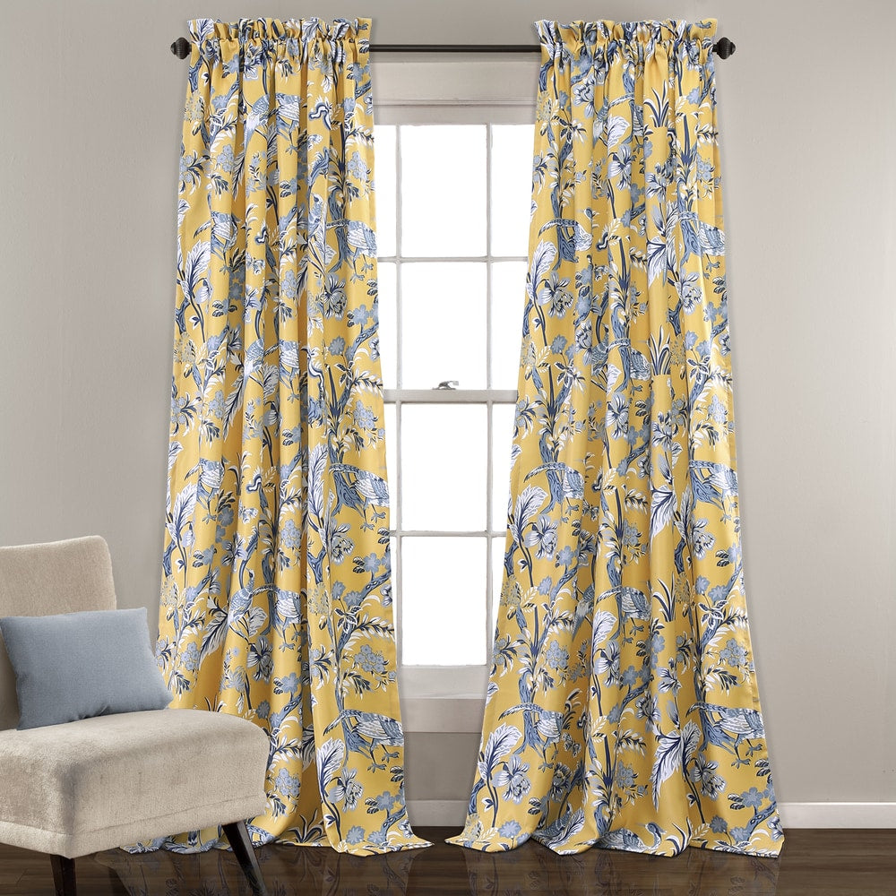 Lush Decor Dolores Light Filtering Floral Bird Print Curtain Pair Panels