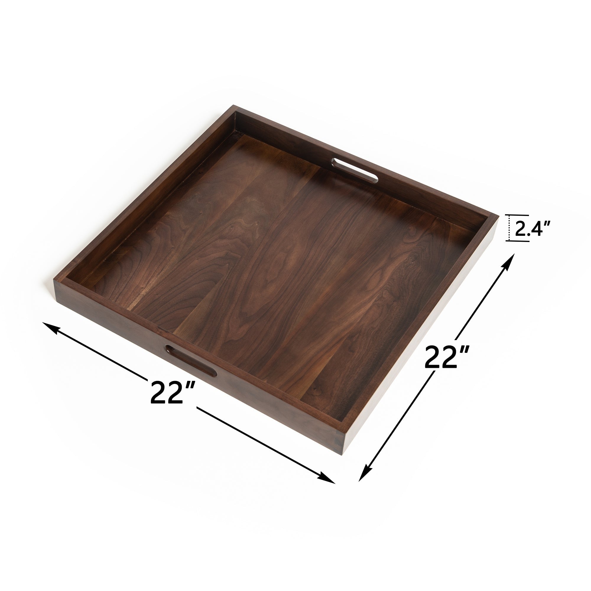 Square Black Walnut Wood Serving Tray Ottoman Tray with Handles