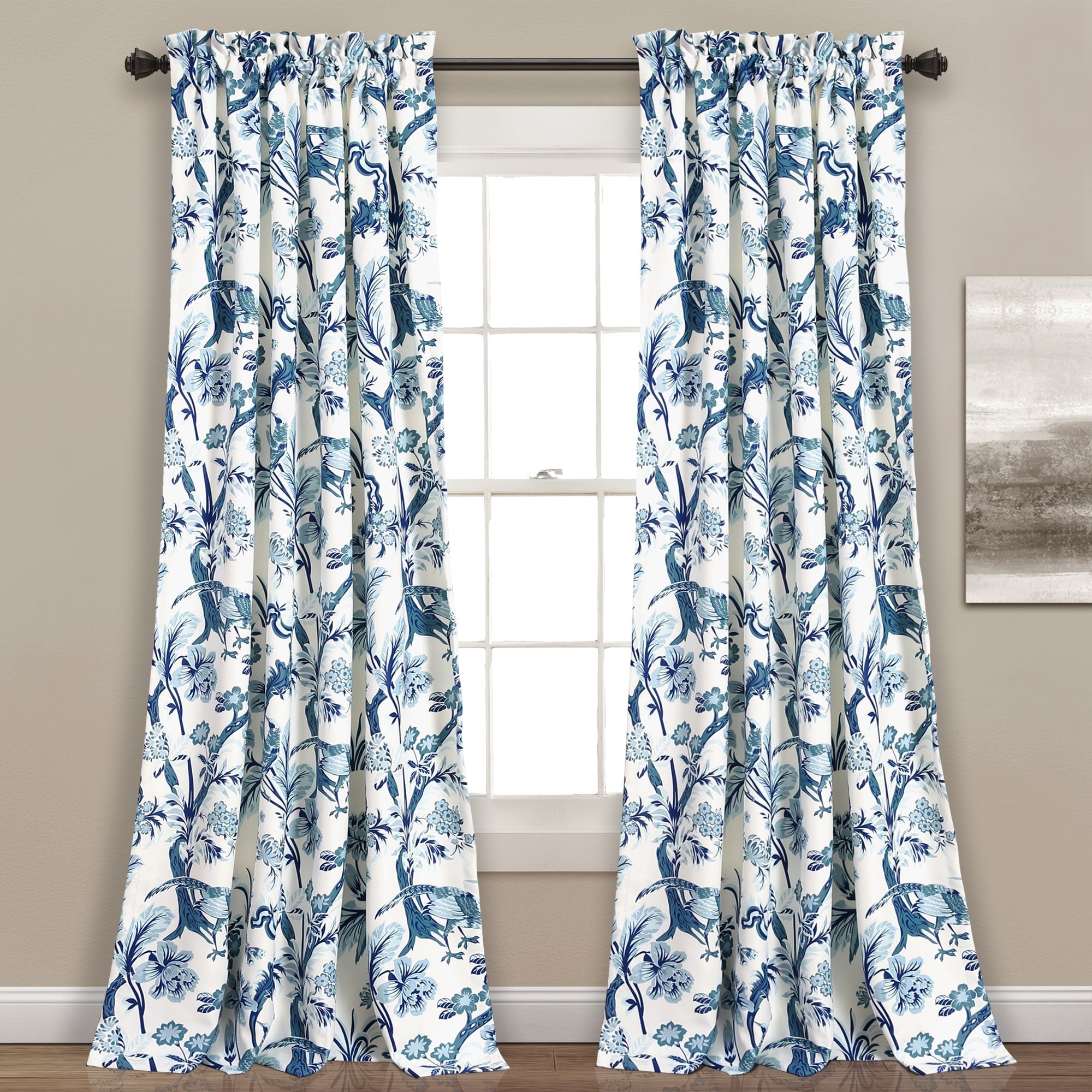 Lush Decor Dolores Light Filtering Floral Bird Print Curtain Pair Panels