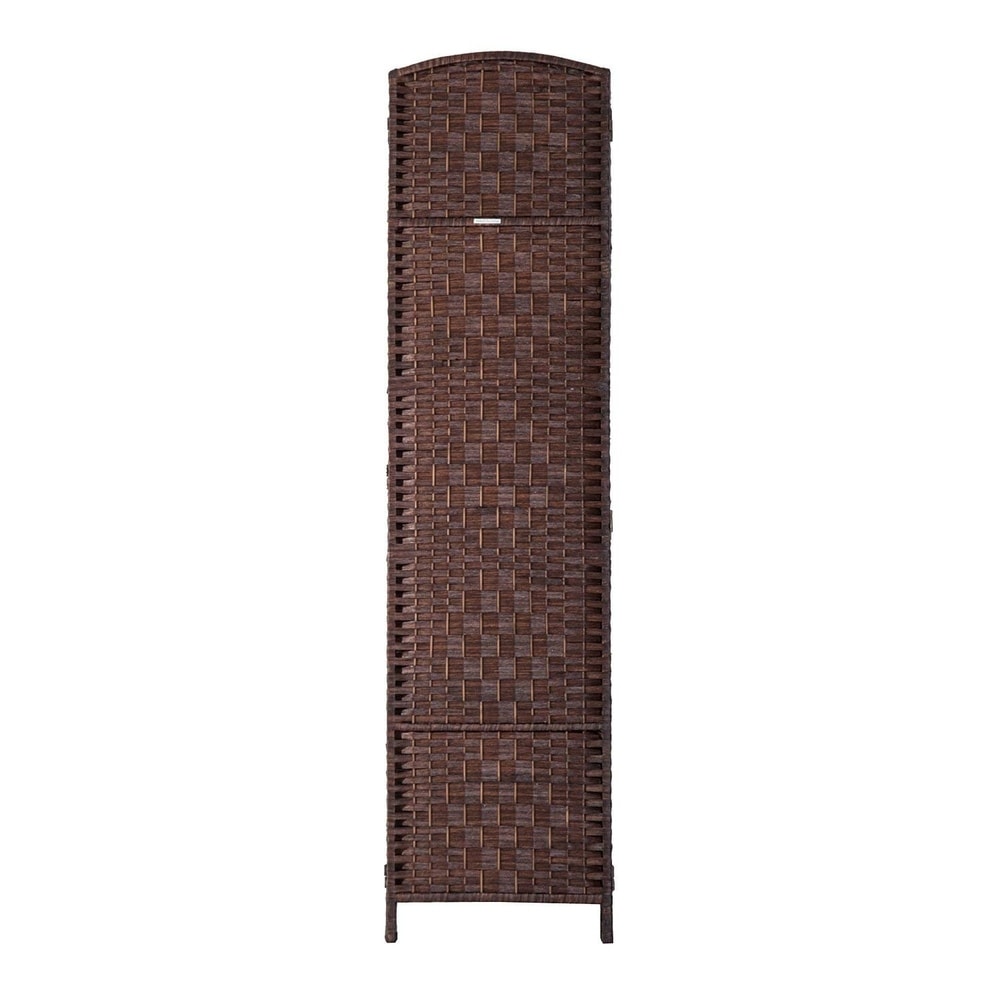 HomCom 6' Tall Wicker Weave Four Panel Room Divider Privacy Screen - Chestnut Brown