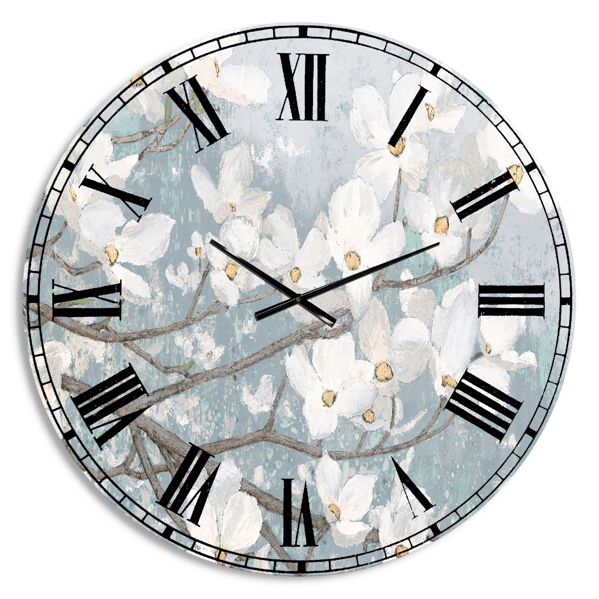 Designart 'Blue on Grey Blossoms ' Traditional Large Wall CLock