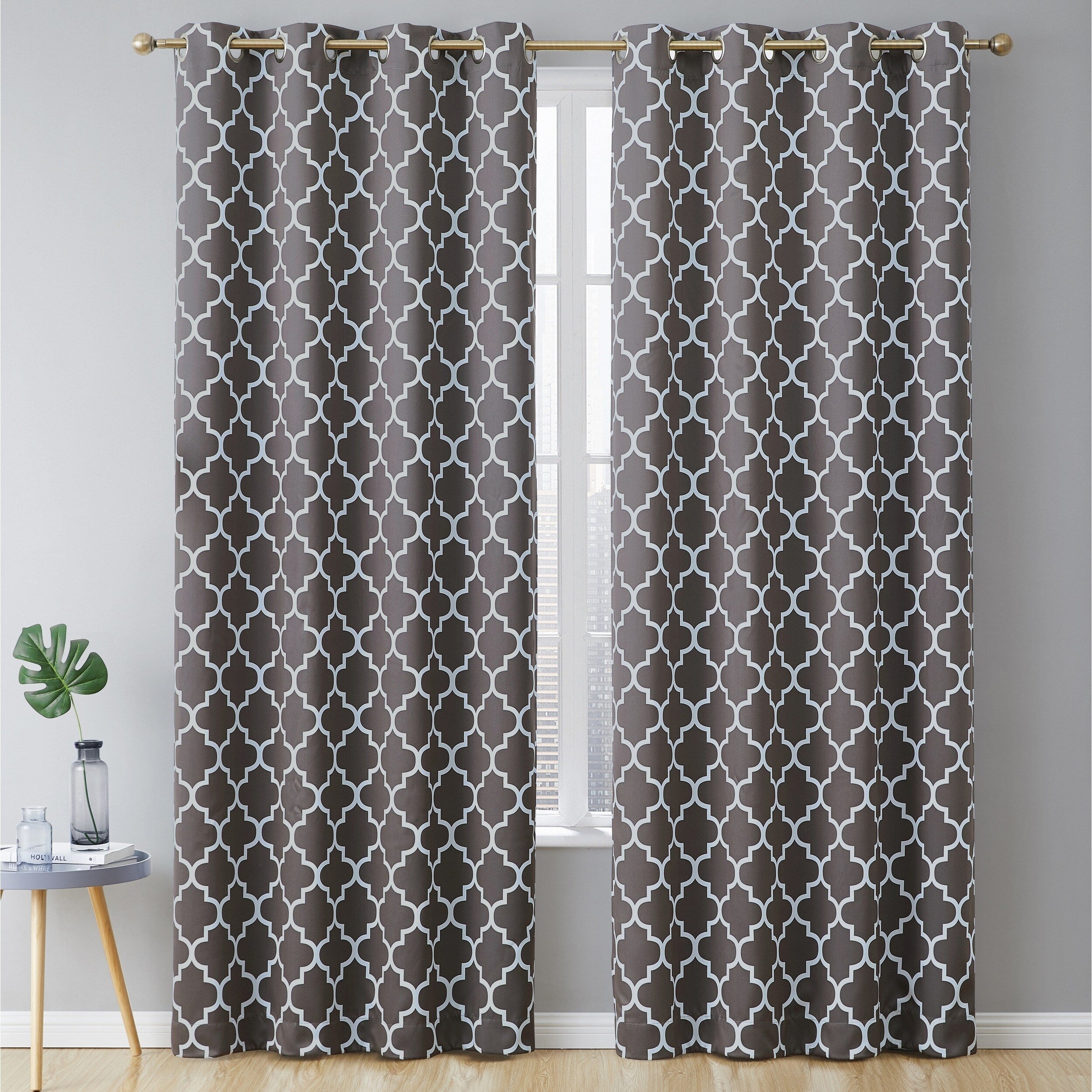 HLC.me Lattice Geometric Blackout Thermal Privacy Room Darkening Grommet Window Drapes Curtain Panels - Set of 2