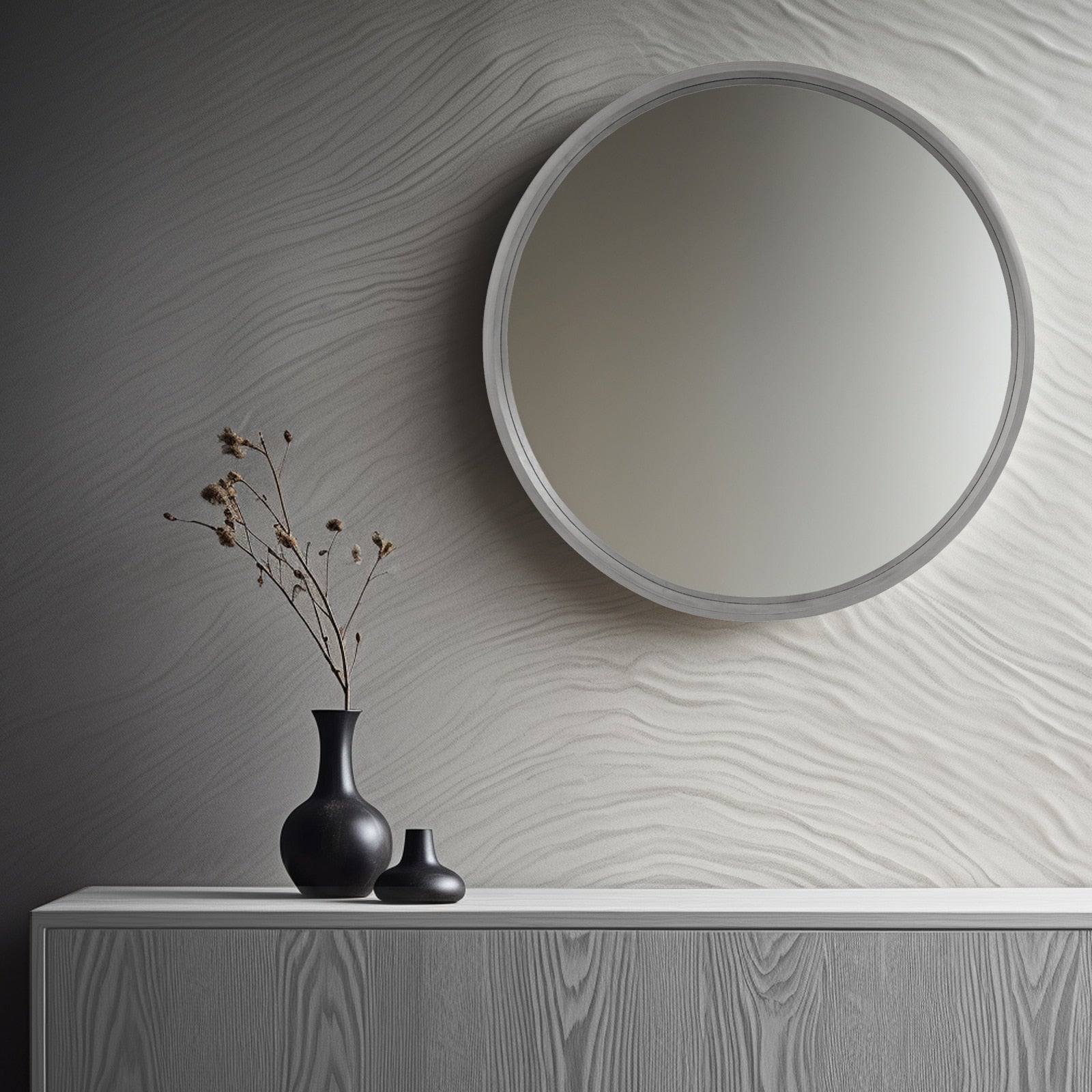 WallBeyond 28 Round Circle Wall Mirror (Grey, Wood or Walnut Colors) - 28 inches