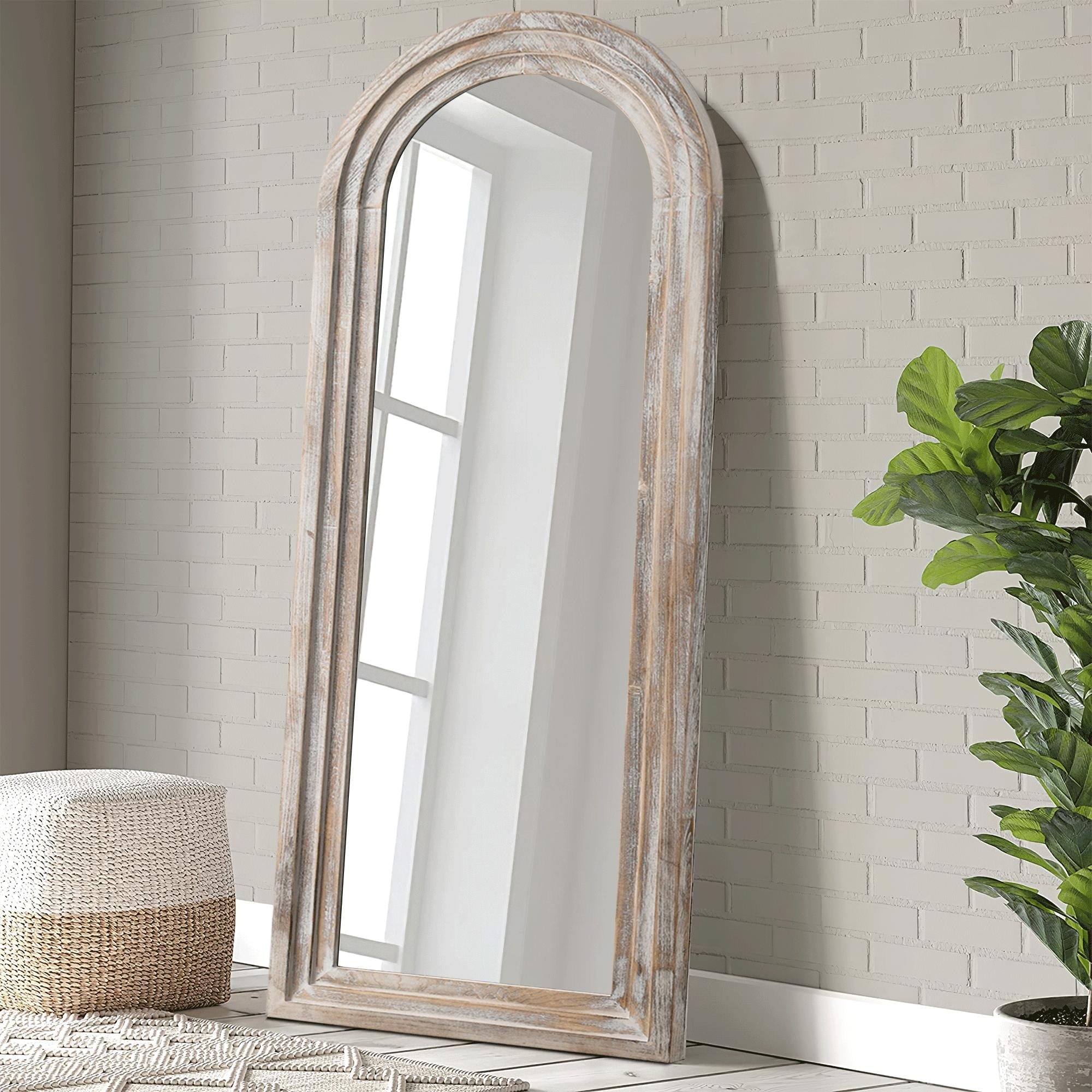 Dovelina Rustic Arched Distressed Wood Mirror Full-length Floor Mirror