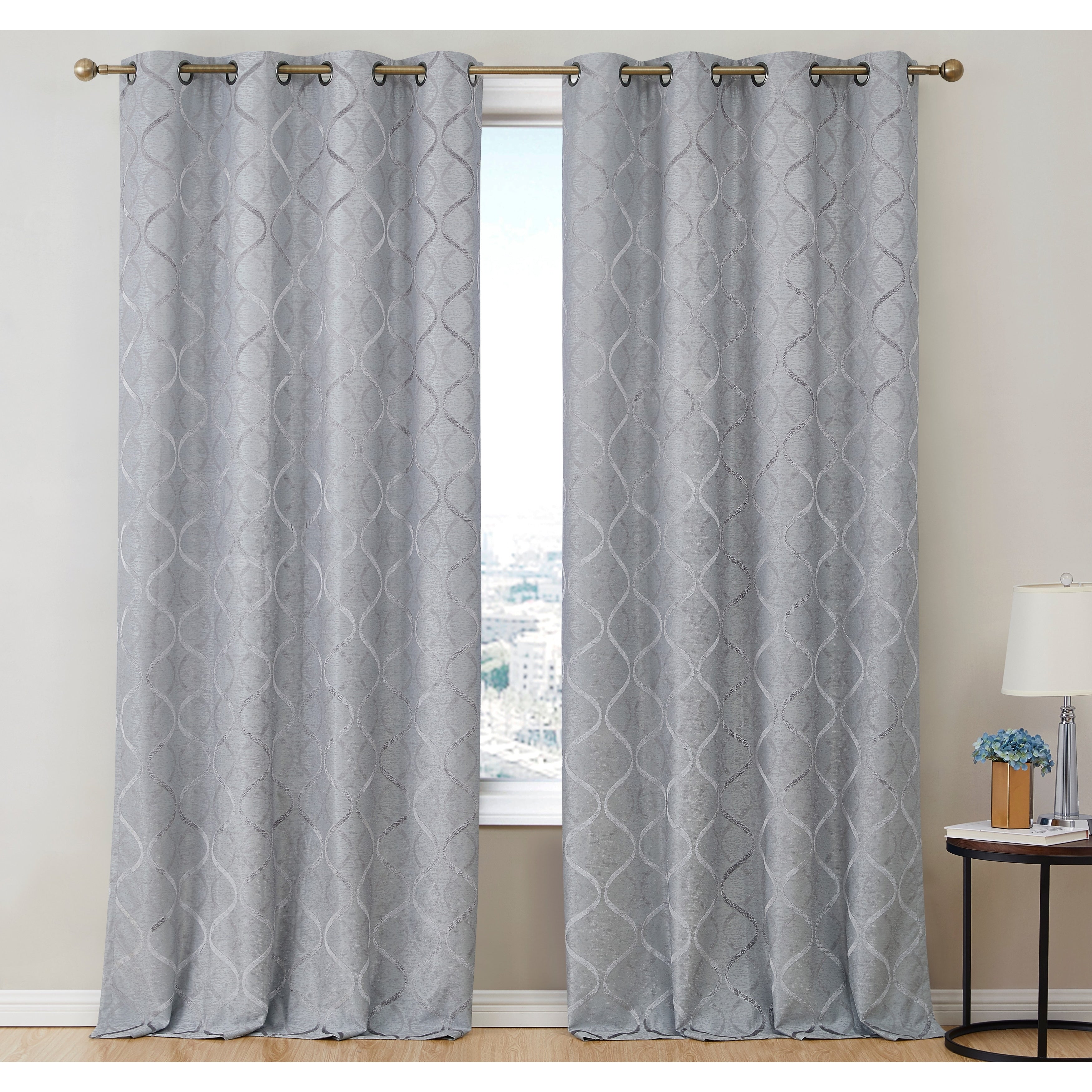 HLC.me Lattice Flocked 100% Complete Blackout Thermal Insulated Window Curtain Grommet Panels - Set of 2