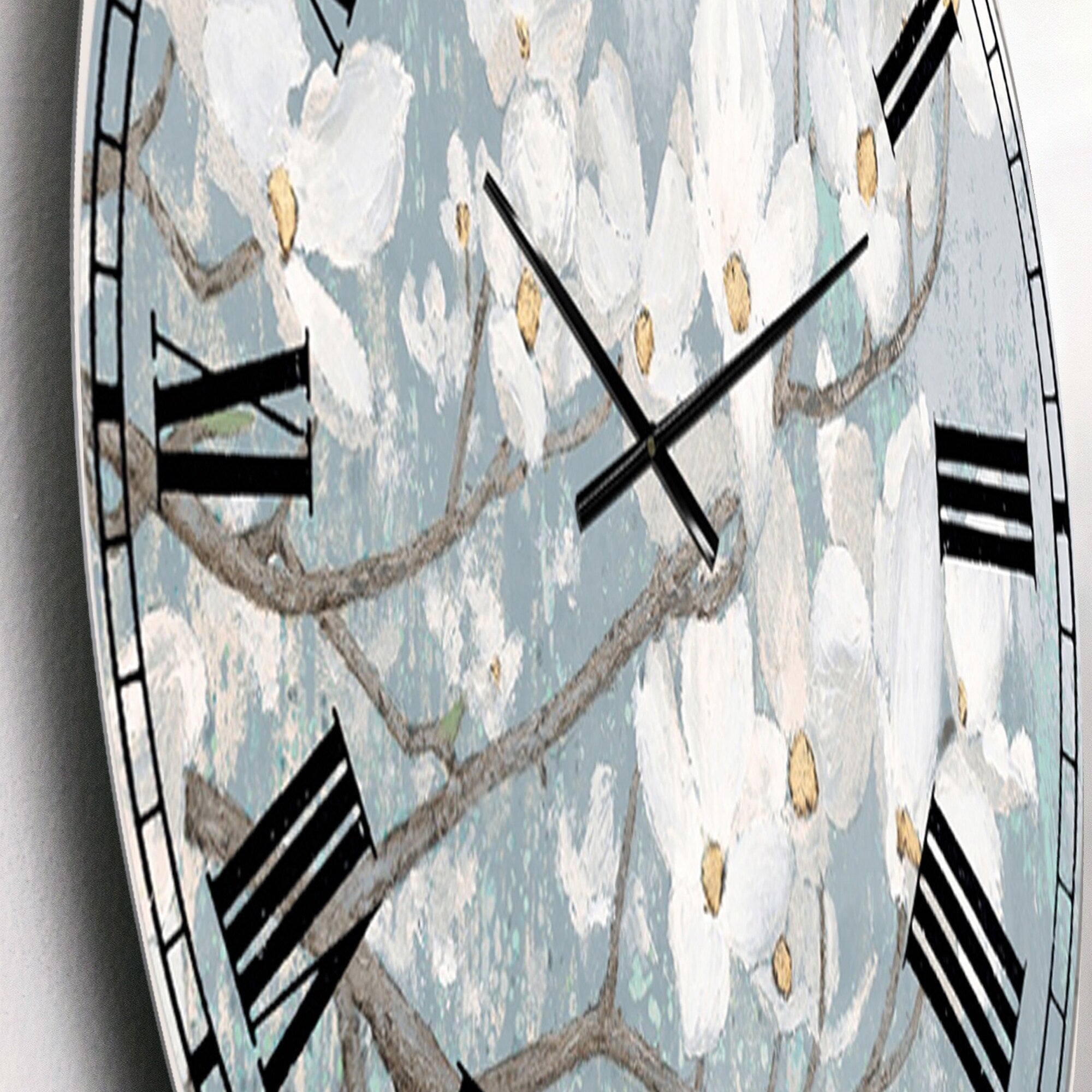 Designart 'Blue on Grey Blossoms ' Traditional Large Wall CLock