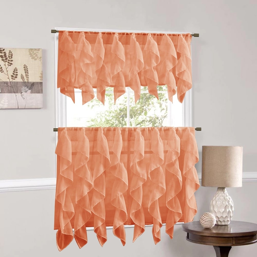 Sweet Home Collection Spice Vertical Ruffled Waterfall Valance and Curtain Tiers