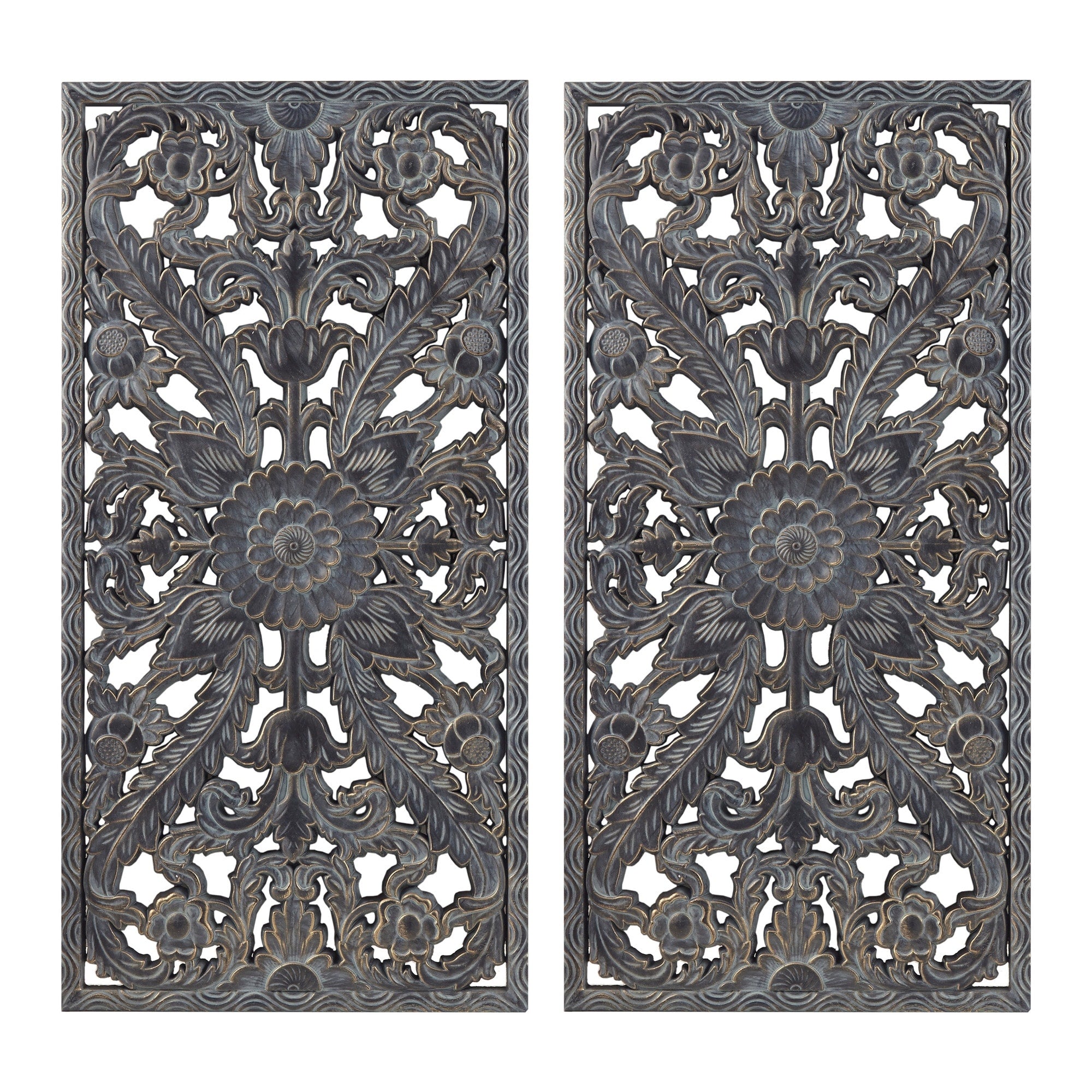 Madison Park Botanical Distressed Carved Wood Wall Décor (Set of 2)