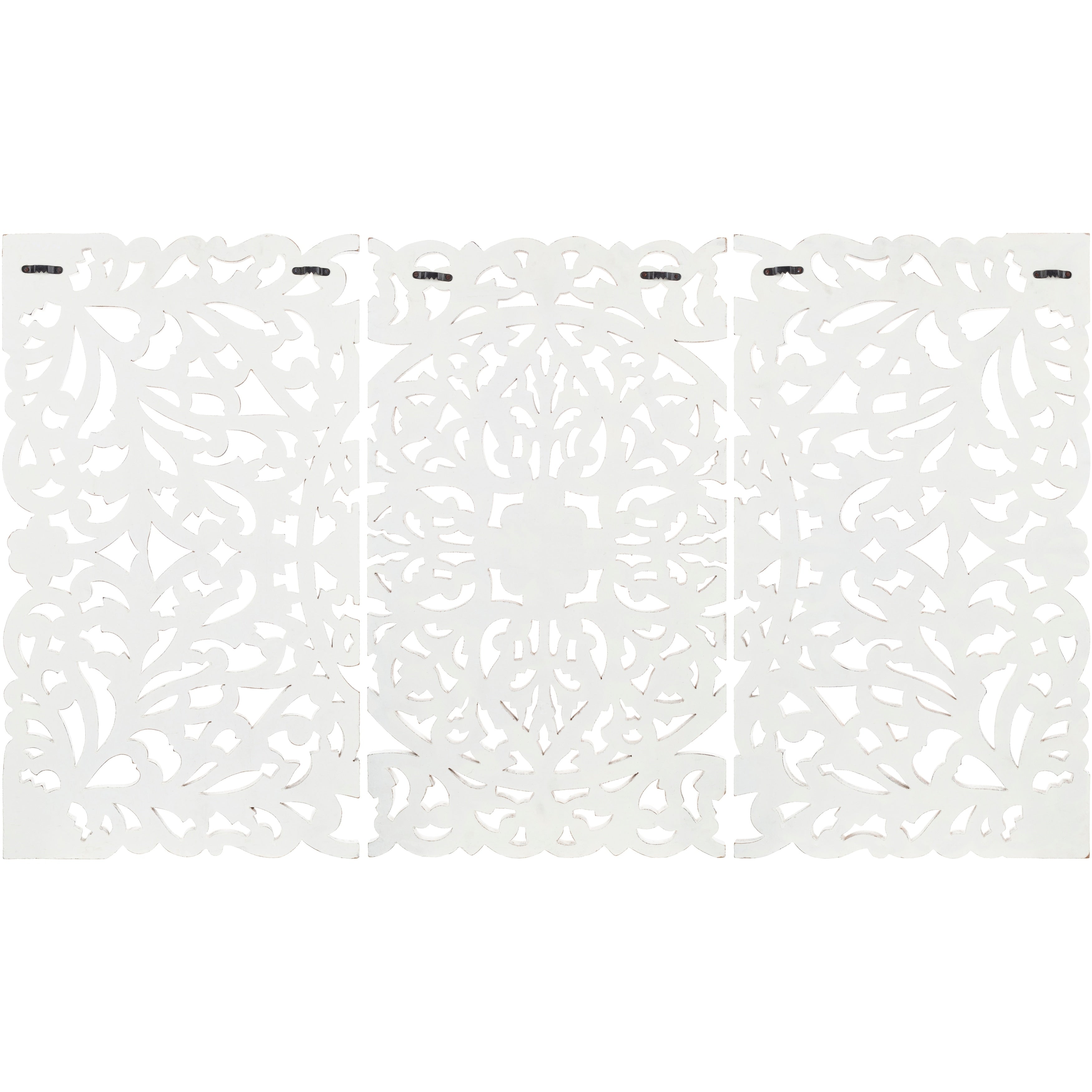 Norma Floral Hand Carved White Wooden 48x28-inch 3-Panel Wall Art