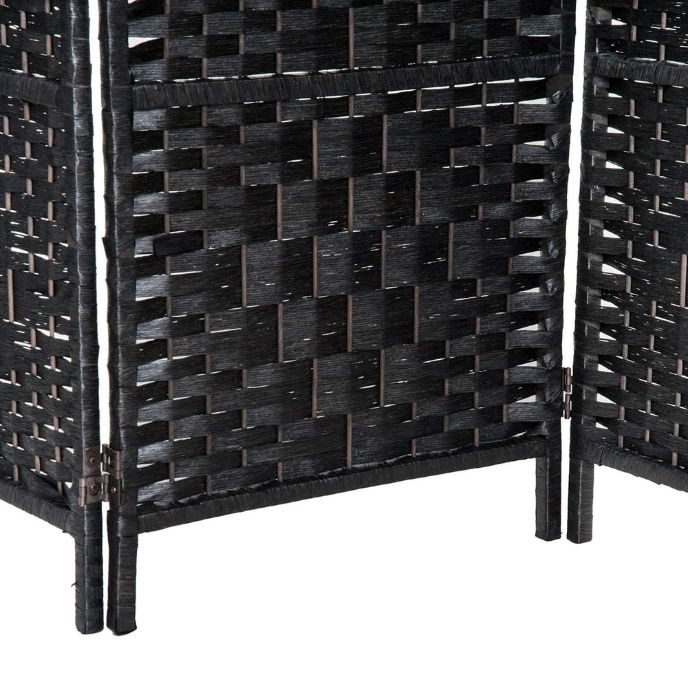 HomCom 6' Tall Wicker Weave Six Panel Room Divider Privacy Screen - Black Wood