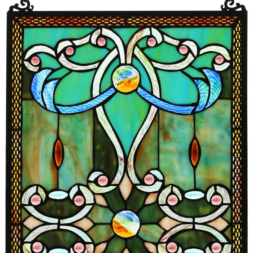 River of Goods Brandi's Tiffany Style Stained Glass Green 26-inch Window Panel - 15L x 0.25W x 26H