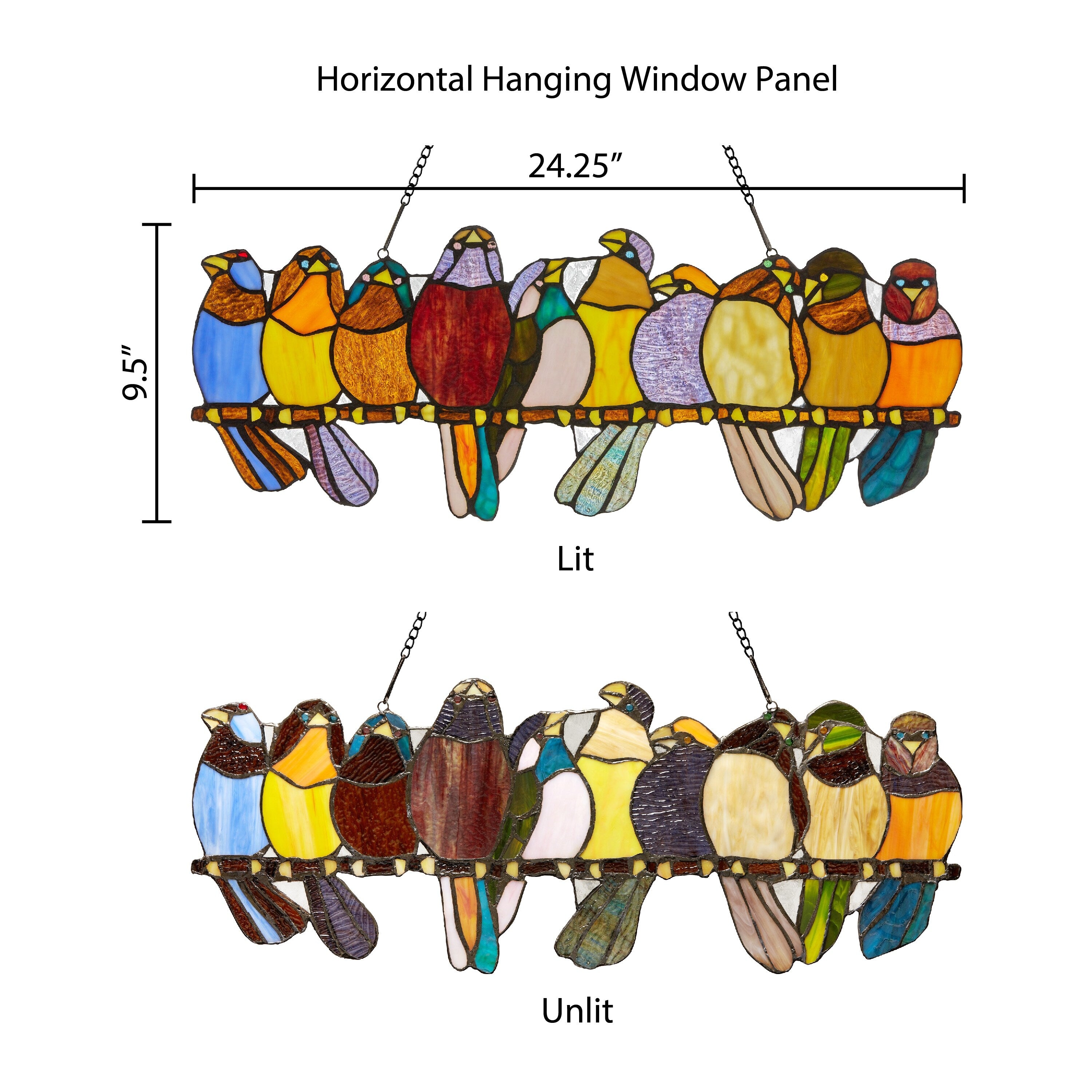 River of Goods Stained Glass 'Birds on Wire' 9.25-in. Window Panel - 24.25L x 0.25W x 9.5H