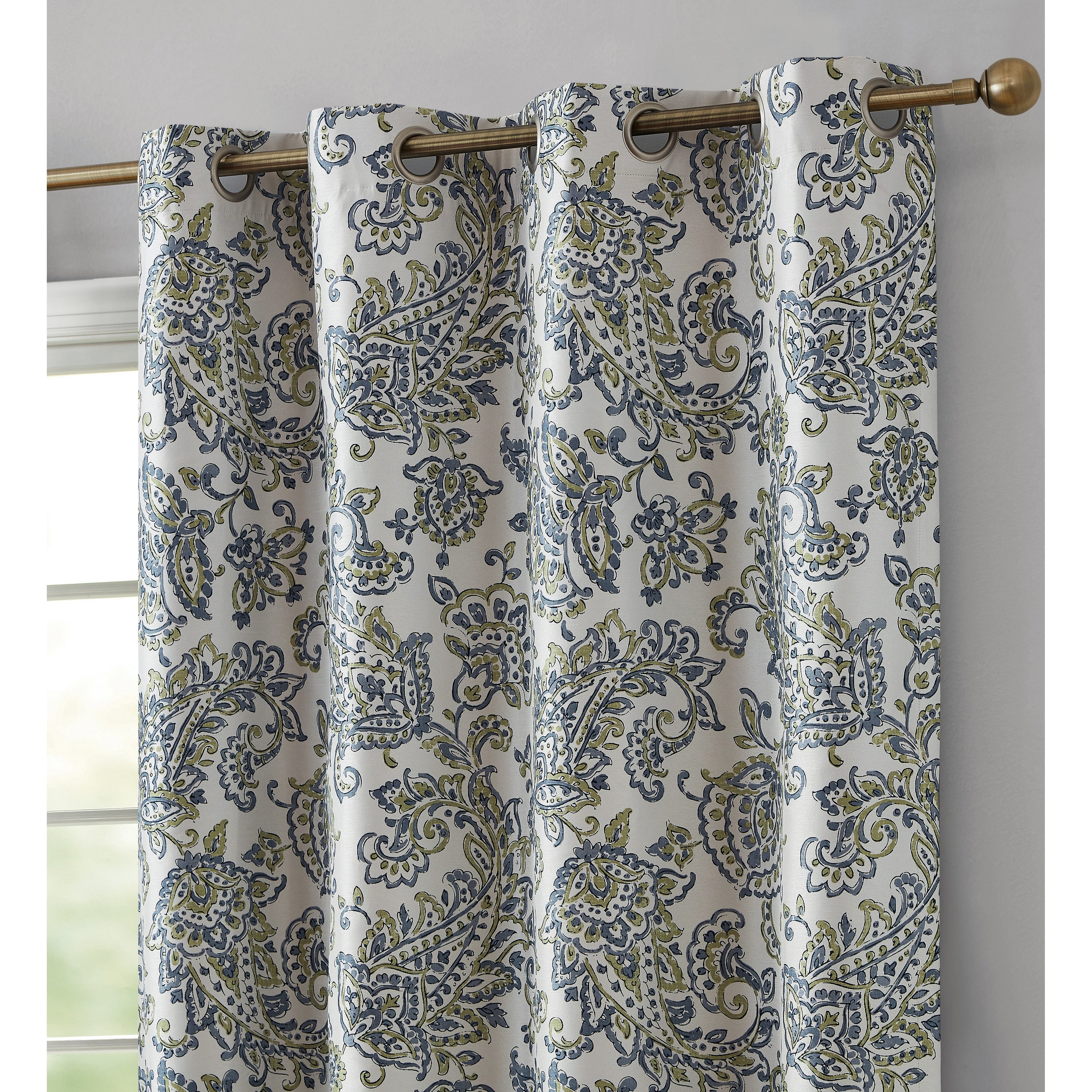 HLC.me Amalfi Paisley Faux Silk 100% Blackout Room Darkening Thermal Energy Efficient Curtain Grommet Panels, 2 Panels