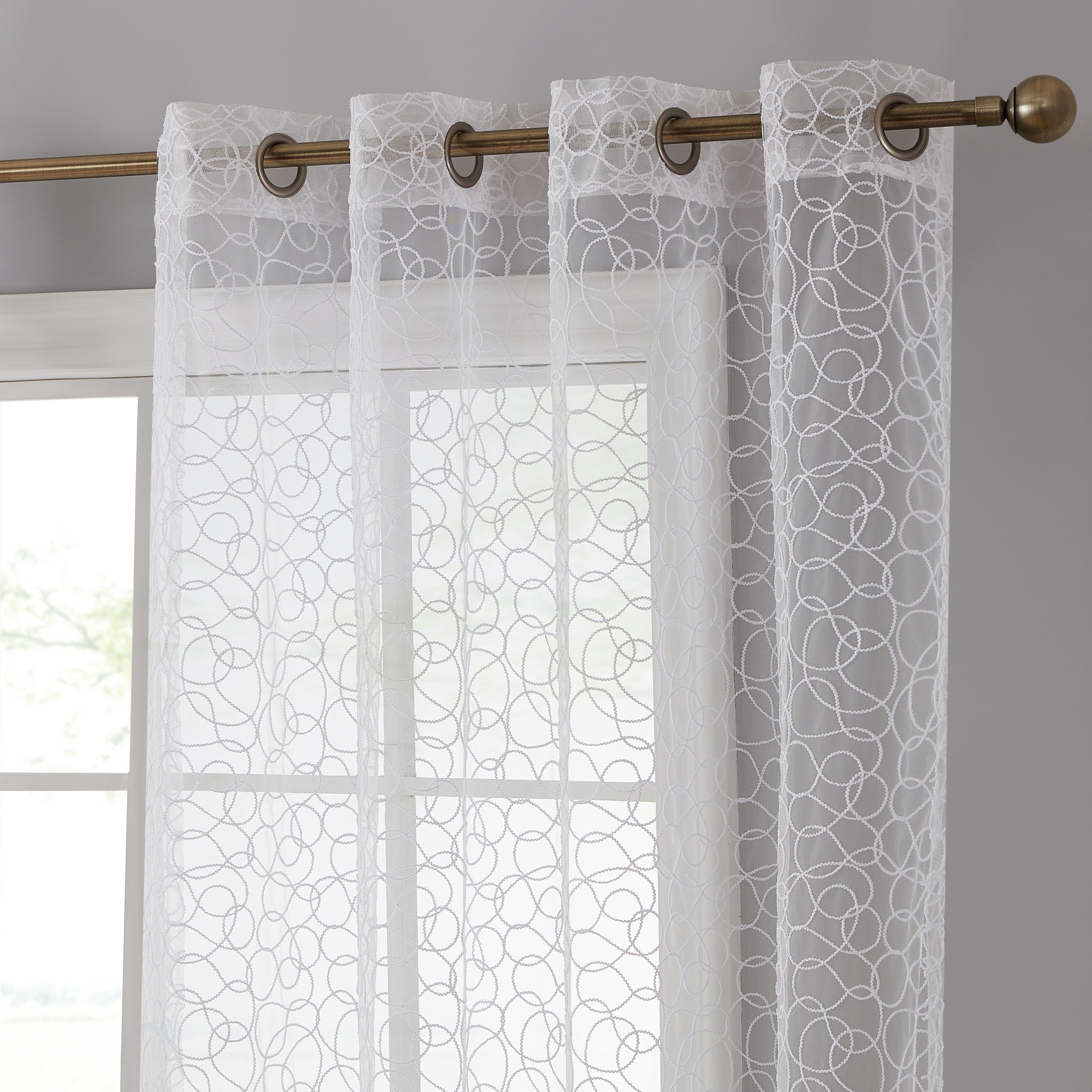 HLC.me Audrey Embroidered Premium Soft Decorative Sheer Voile Light Filtering Grommet Window Curtain Panels - Set of 2