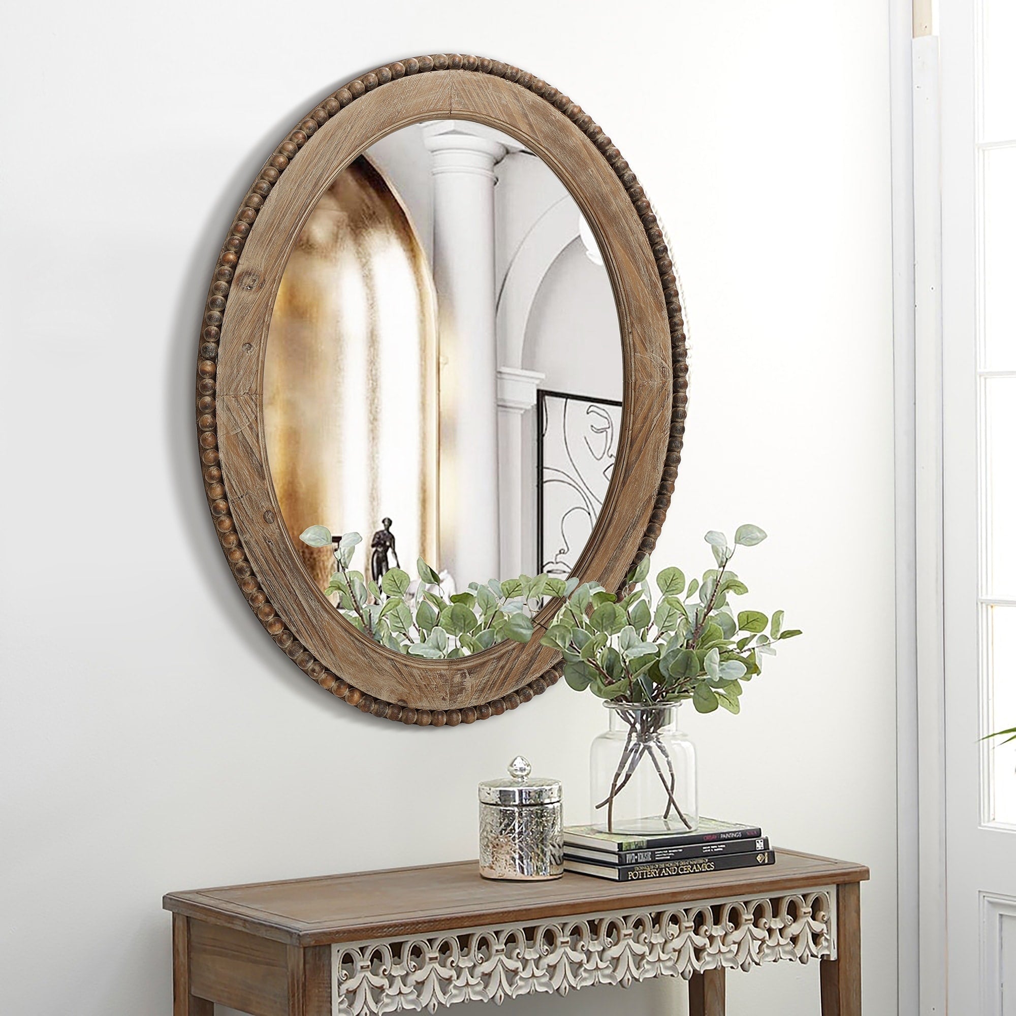 Cameo Wood Framed 32-Inch Oval Wall Mirror, Bathroom Wall Mirror - 31.89 H x 24 W x 1.26 D