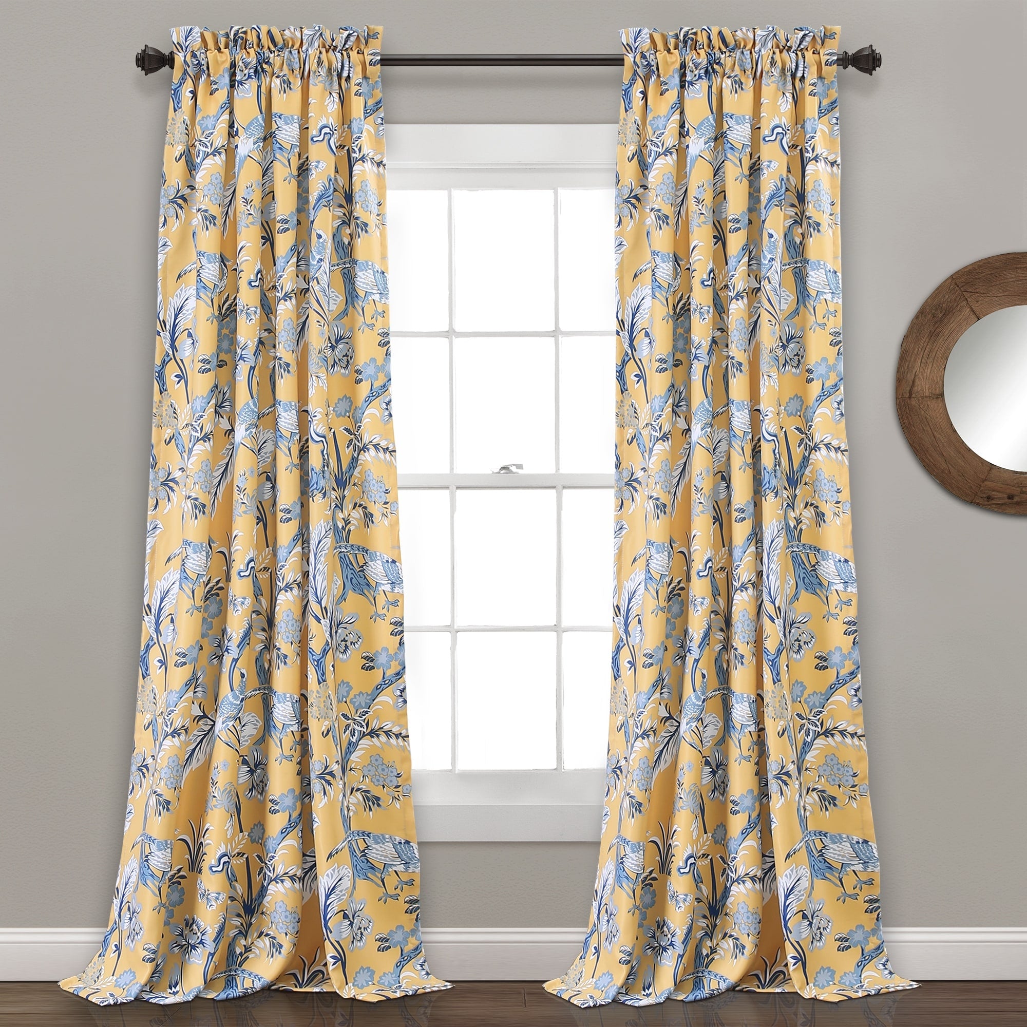 Lush Decor Dolores Light Filtering Floral Bird Print Curtain Pair Panels