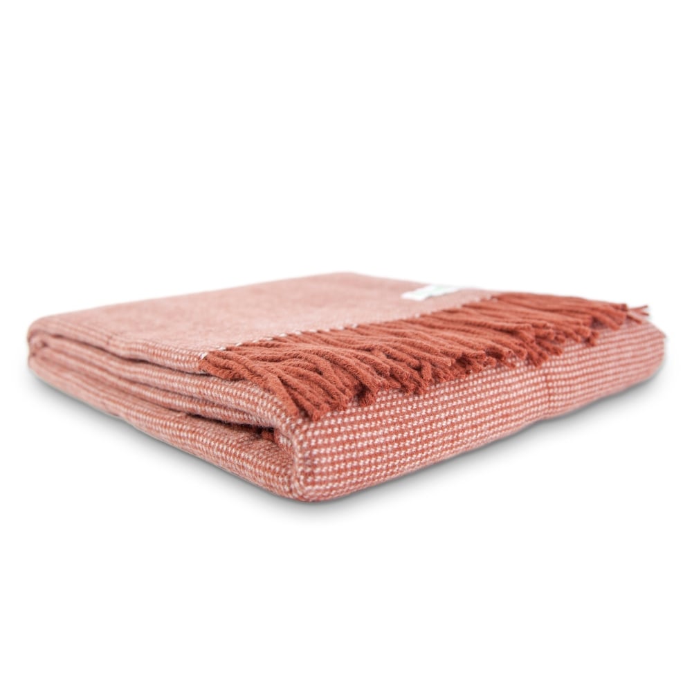 Calyx Interiors Checked Lambswool Blend Throw Blankets Brick/cream with fringe