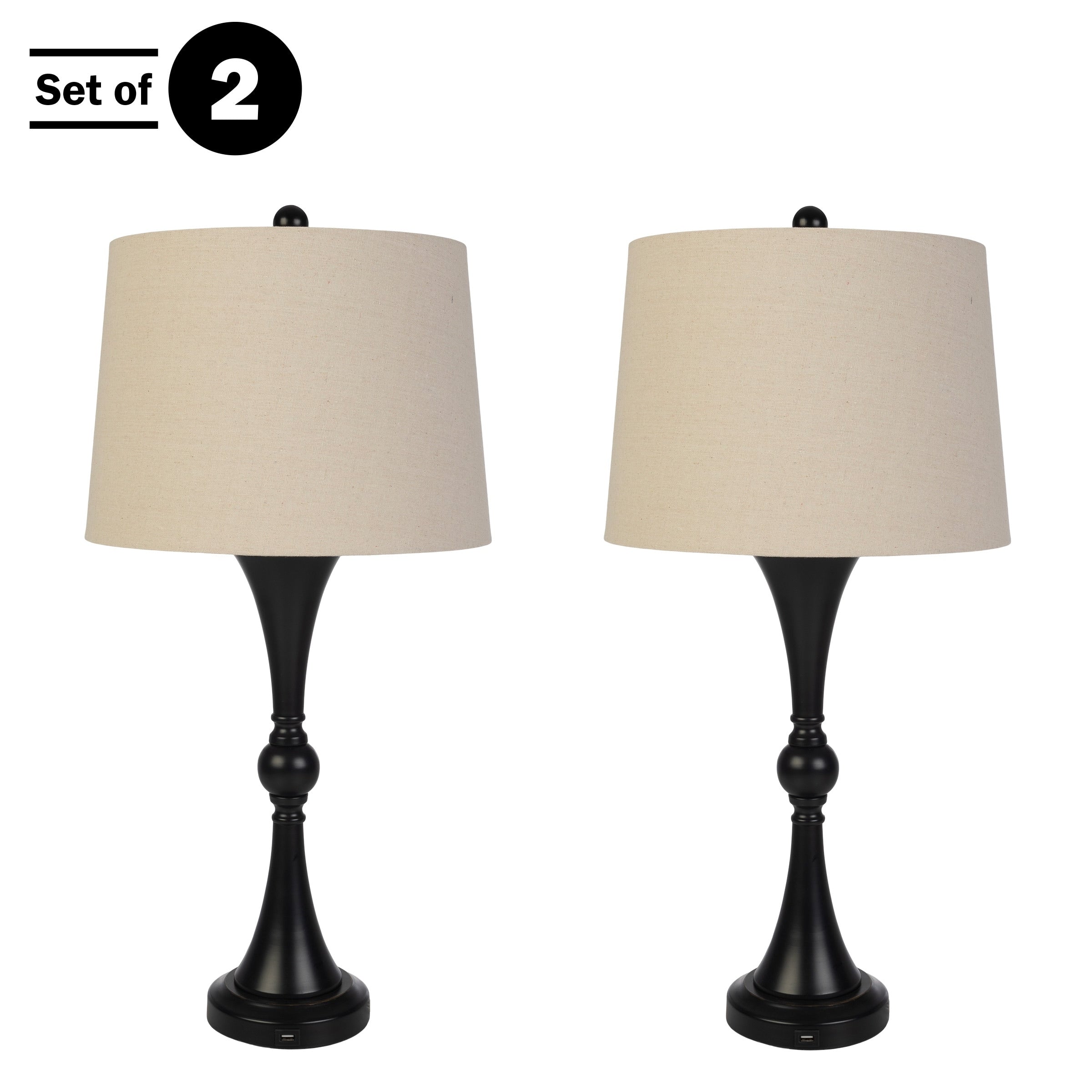 Lavish Home Table Lamps Set with USB Ports