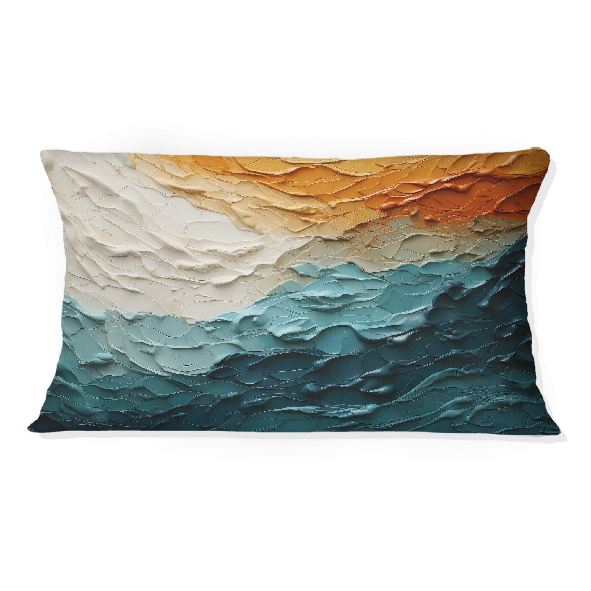 Designart Teal Orange Ocean Coastal Essence Collage Modern Printed Throw Pillow