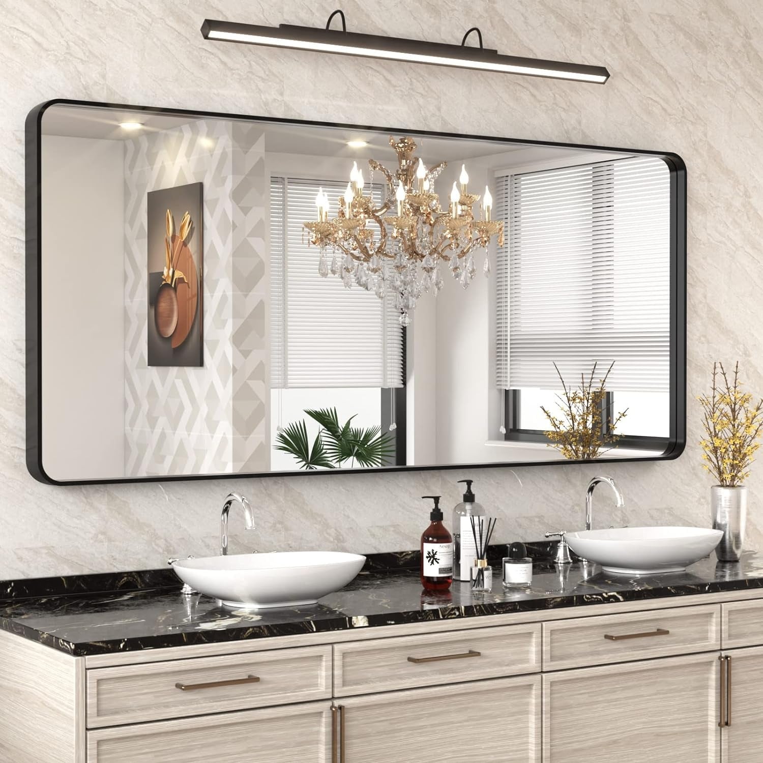 Apmir Metal Frame Tempered Glass Bathroom Vanity Mirror for Wall, Cloakroom, Bedroom