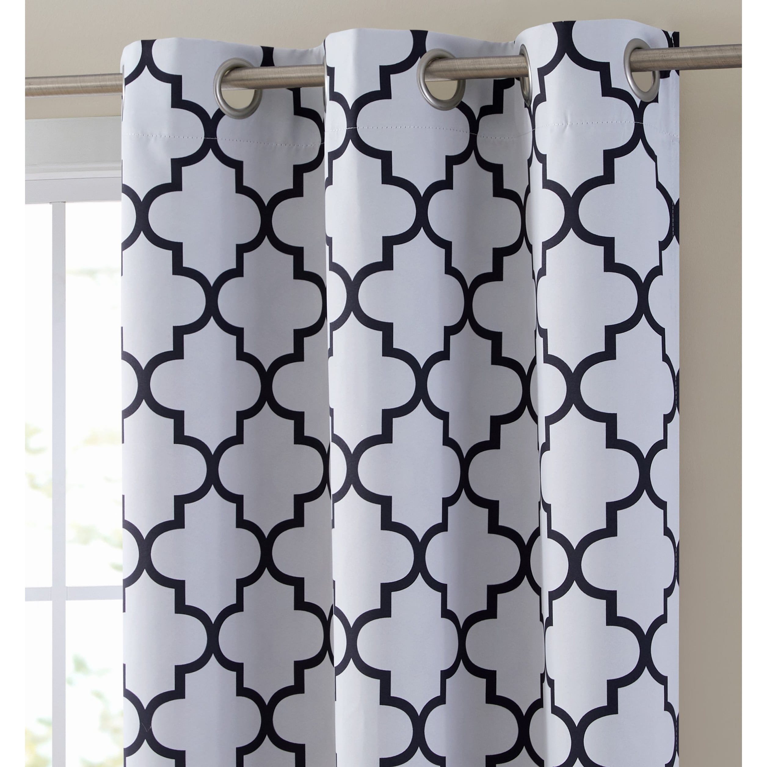 HLC.me Lattice Geometric Blackout Thermal Privacy Room Darkening Grommet Window Drapes Curtain Panels - Set of 2