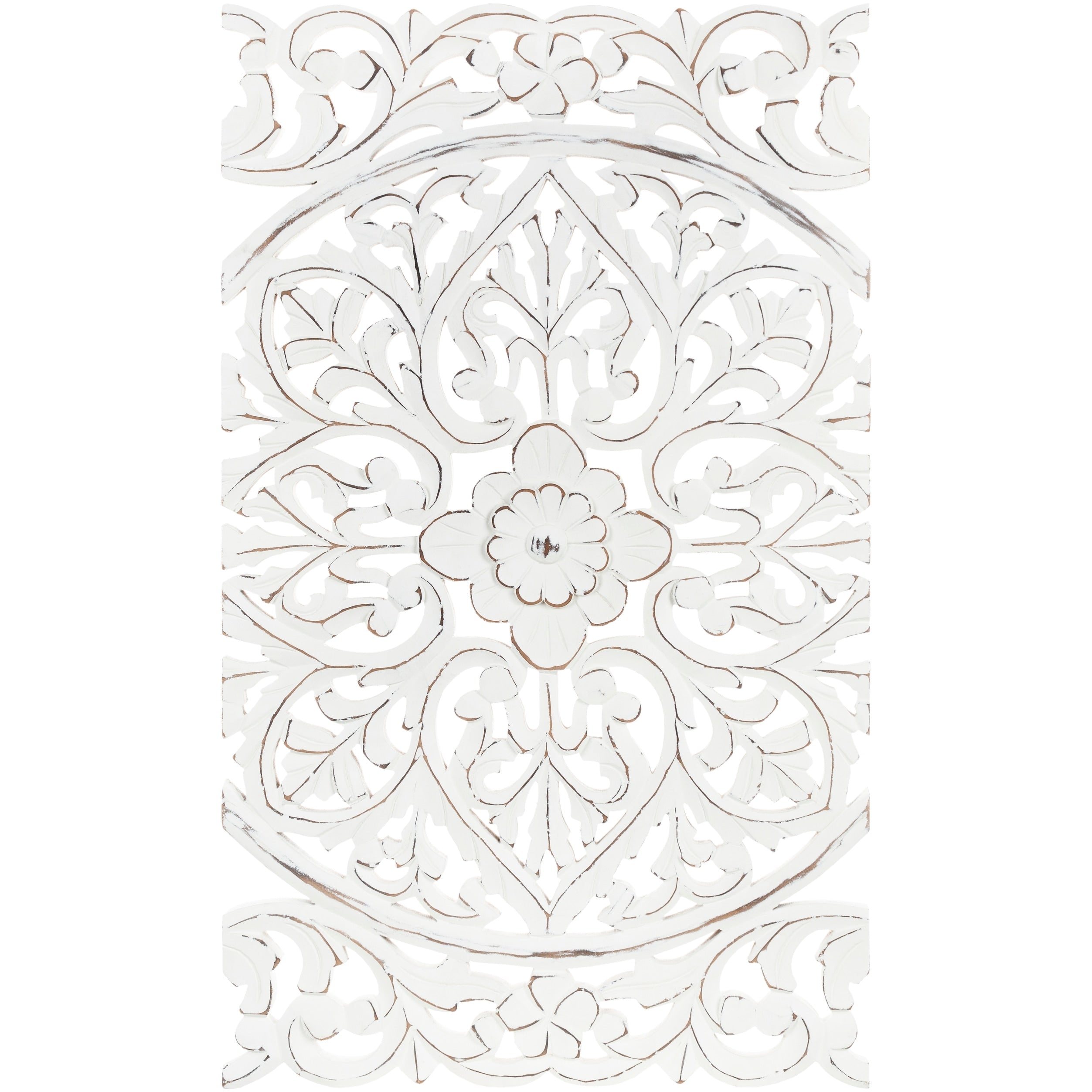 Norma Floral Hand Carved White Wooden 48x28-inch 3-Panel Wall Art