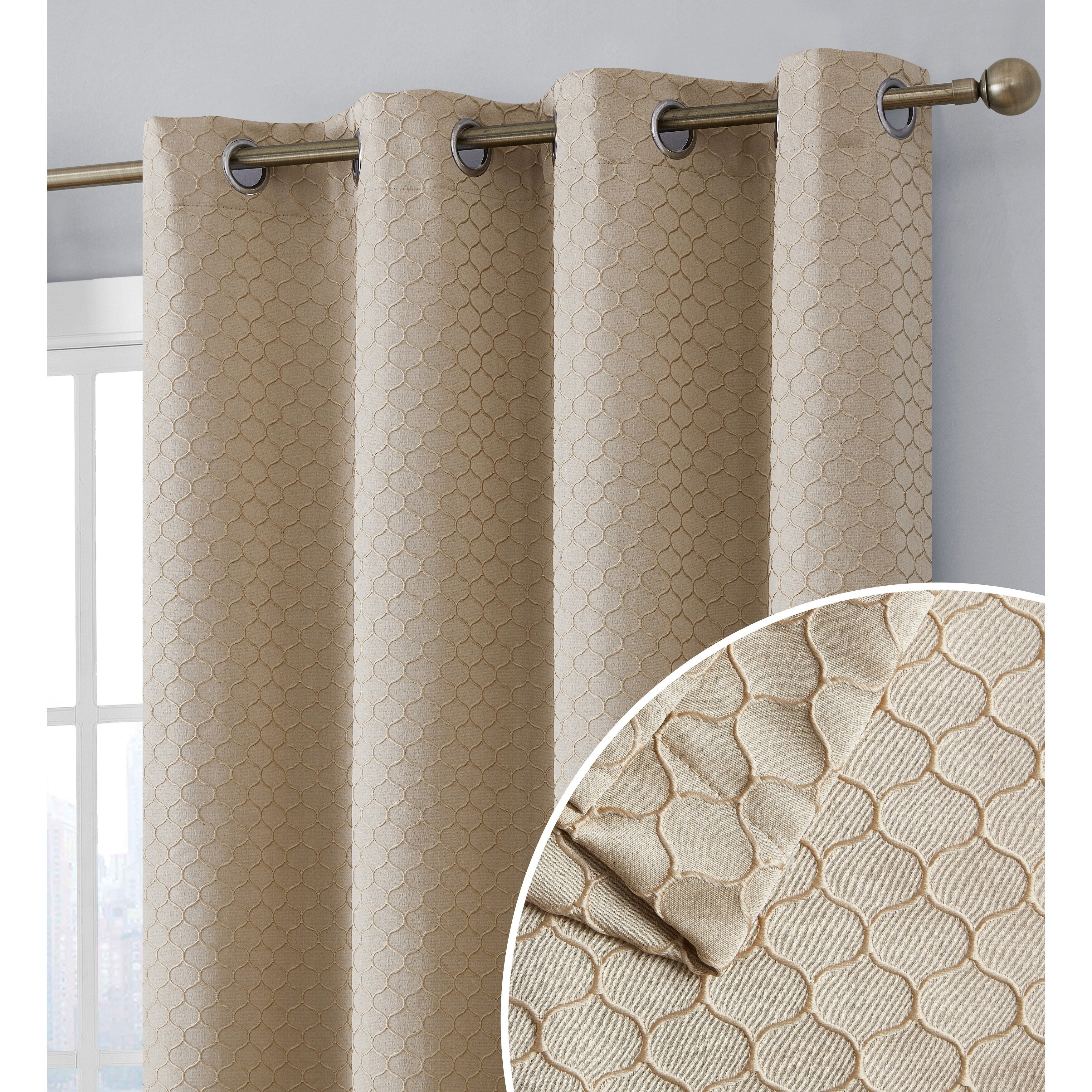 HLC.me Sienna Pattern 100% Complete Blackout Thermal Insulated Double Layer Window Curtain Grommet Panels, Set of 2