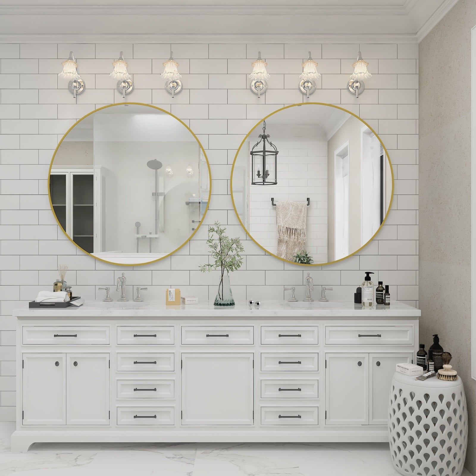 Full Size Round Bathroom Vanity Wall Mirror with Metal Frame